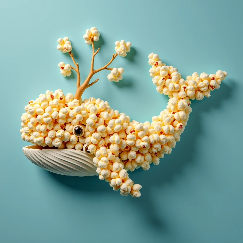 cute little mobidick popcorn whale, popcorn mania