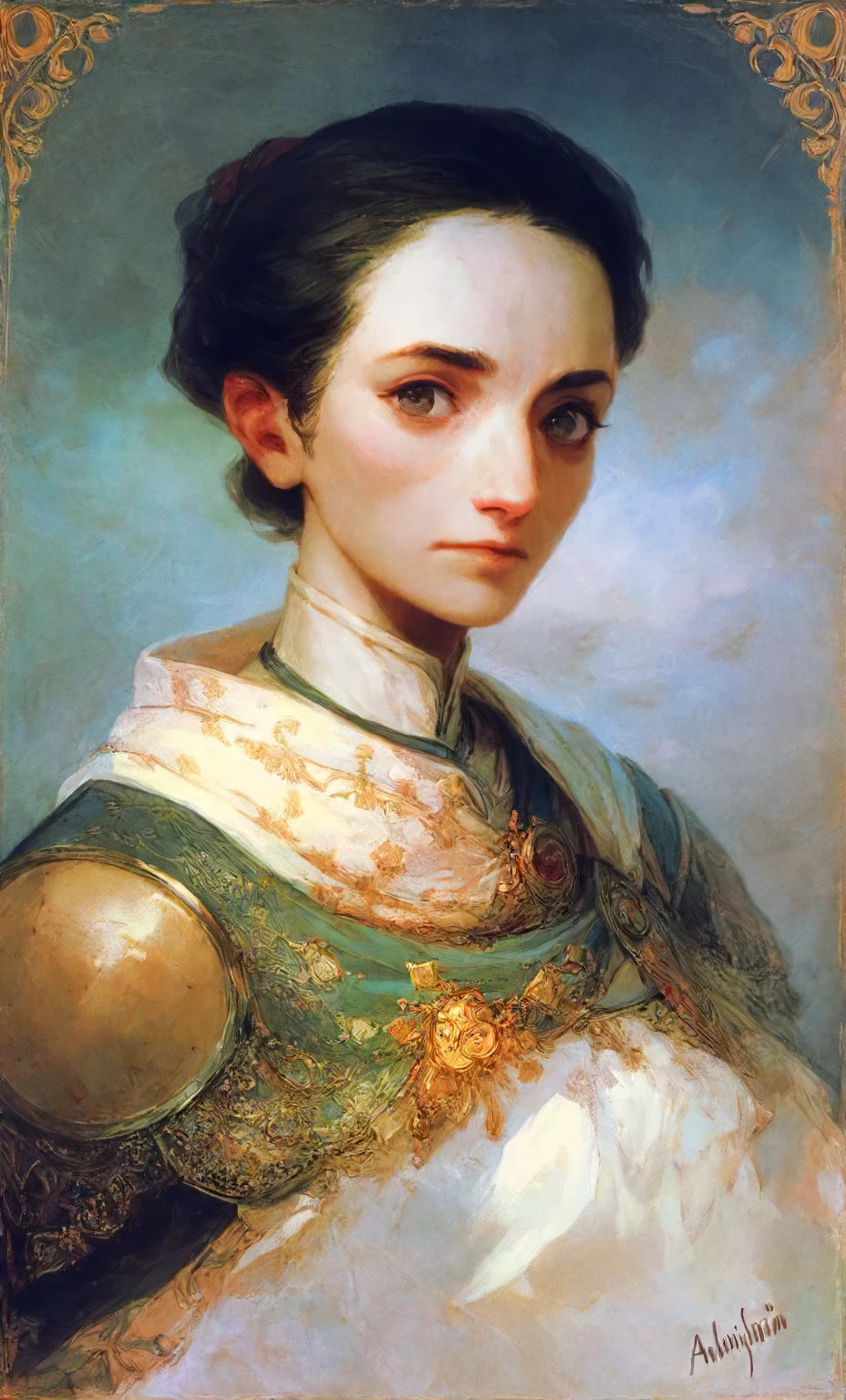 <lora:aivazovsky_pony_v2:1>  by Aivazovsky Ivan  in 1862,self-portrait \(genre\),Romanticism \(style\),a portrait of a young woman, score_9, score_6_up, score_7_up