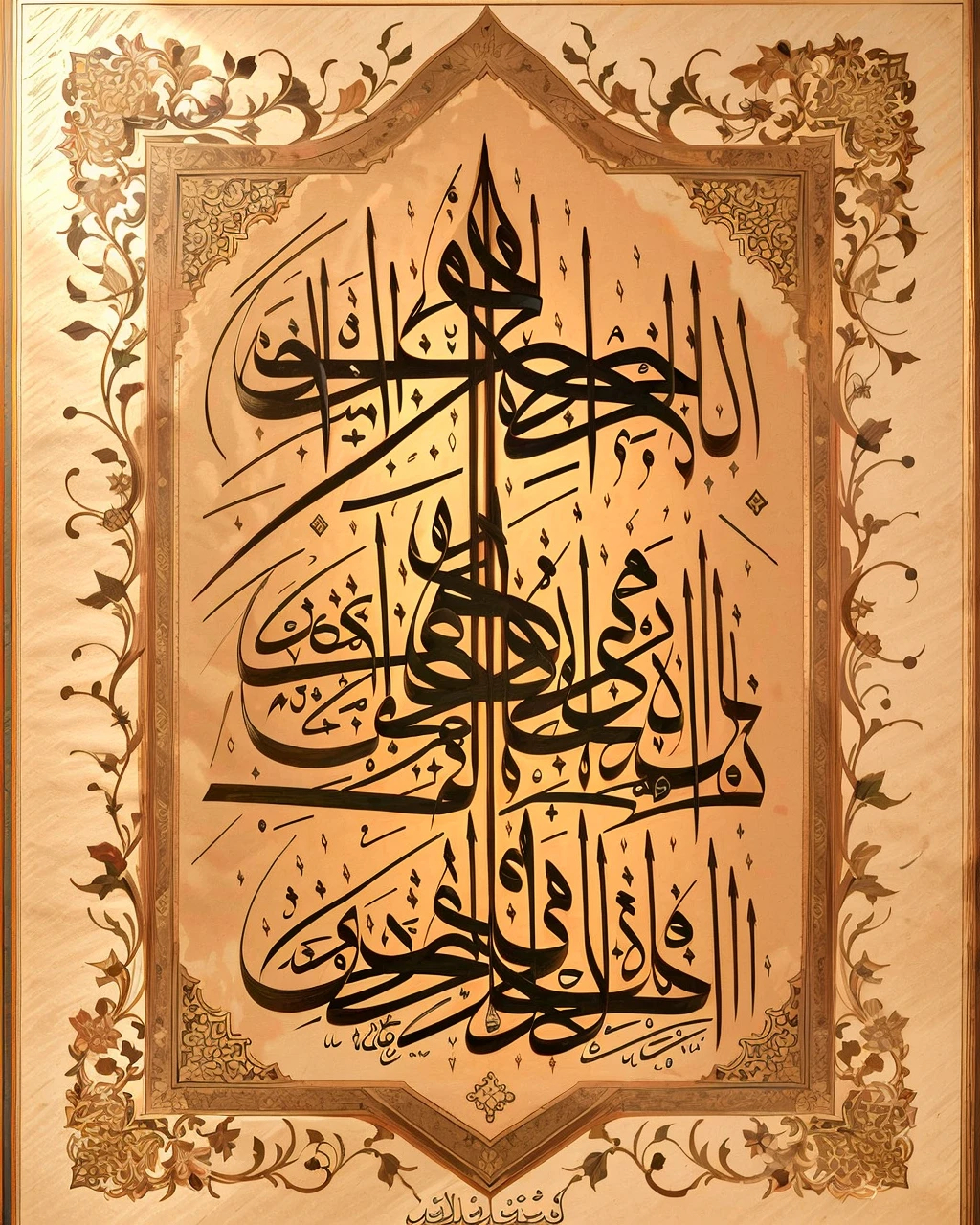 best quality,masterpiece,highly detailed,ultra-detailed, 
  <lora:neg9V2_last:0.5>  no humans
 <lora:Mustafa-Rakim:1> mustafa-rakim, no humans, text focus, traditional media Islamic calligraphy