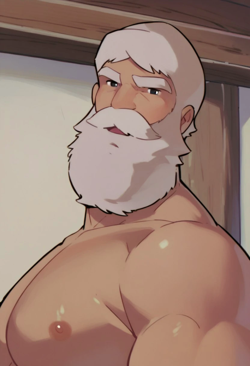 score_9,score_8_up,score_7_up,score_6_up,  handsome, portrait, male, old man, mustache, beard, white hair, black eyes, shirtless, muscular, pecs, mouth open