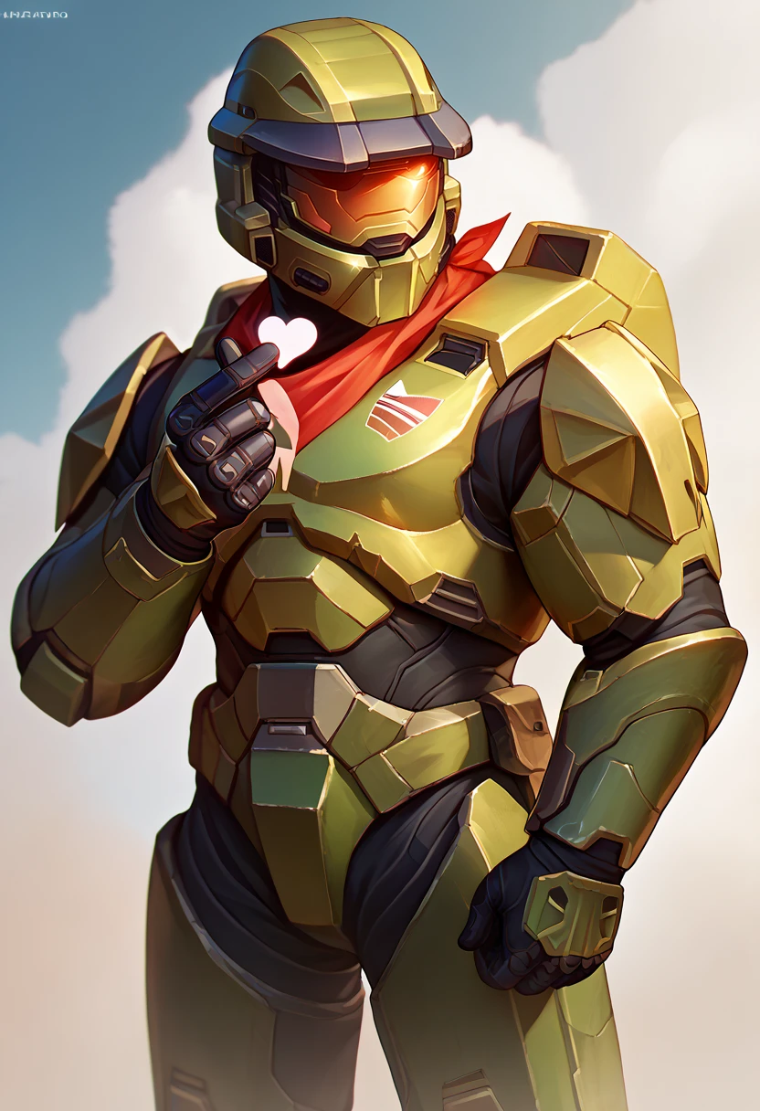 score_9, score_8_up, score_7_up, finger heart, hand up, <lora:FingerHeartSolo_pdxl_Incrs_v1:1>, 1boy, cowboy shot, <lora:masterchief-halo-richy-v1_pdxl:0.8> masterchief, helmet, visor, power armor