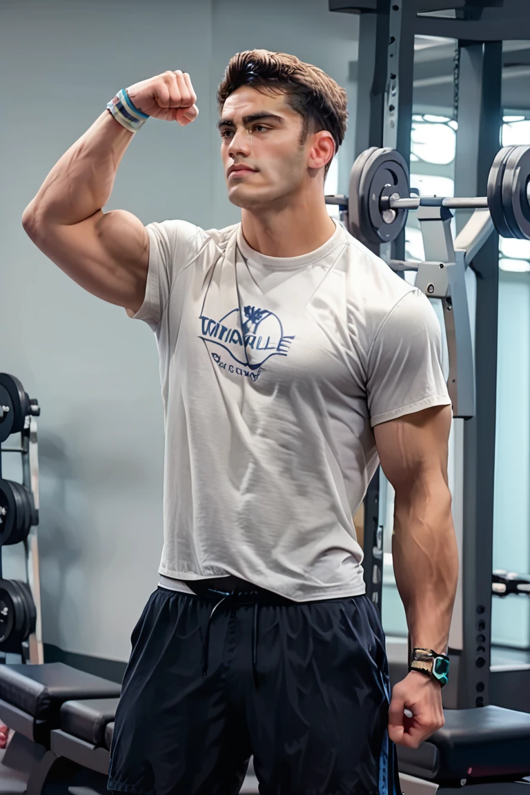 score_9, score_8, score_7, slim, male, ,1boy, flexing muscules, at the gym, t-shirt, shorts, cowboy shot<lora:EMS-439346-EMS:1.000000>