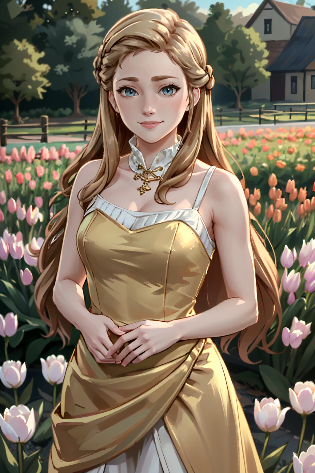 ((ultra detailed, masterpiece, absurdres))
<lora:GOTGwyn:0.7>
GOTGwyn, 1girl, blonde hair, long hair, looking at viewer, in a field of tulips, golden hour, elegant dress, smiling