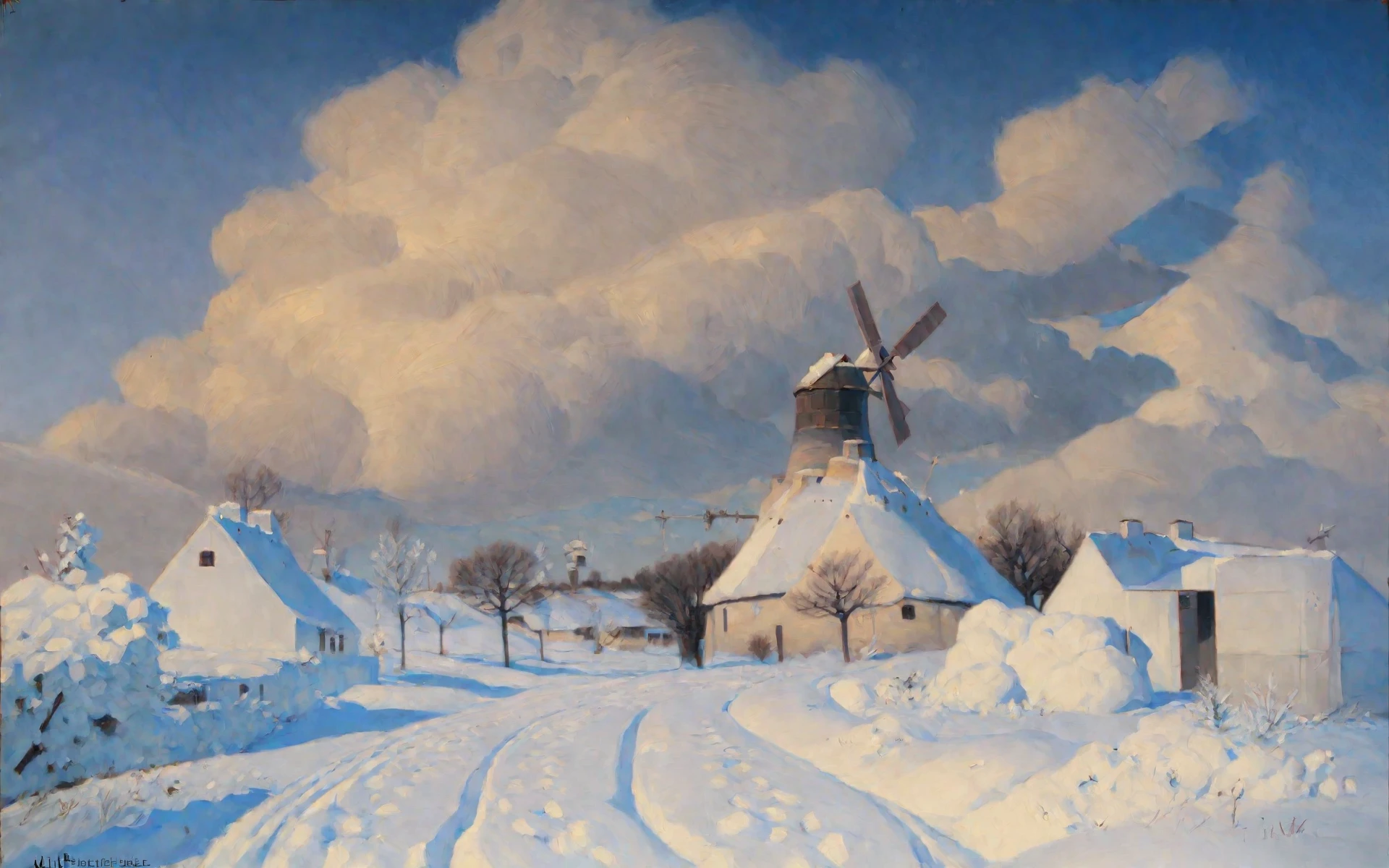 <lora:hans-andersen-brendekilde_pony_v1:1.2>  'snow' by brendekilde hans andersen in,windmill ,cloud,freezing,frost,general,landscape \(genre\),realism \(style\),sky,snow,winter, score_9, score_6_up, score_7_up