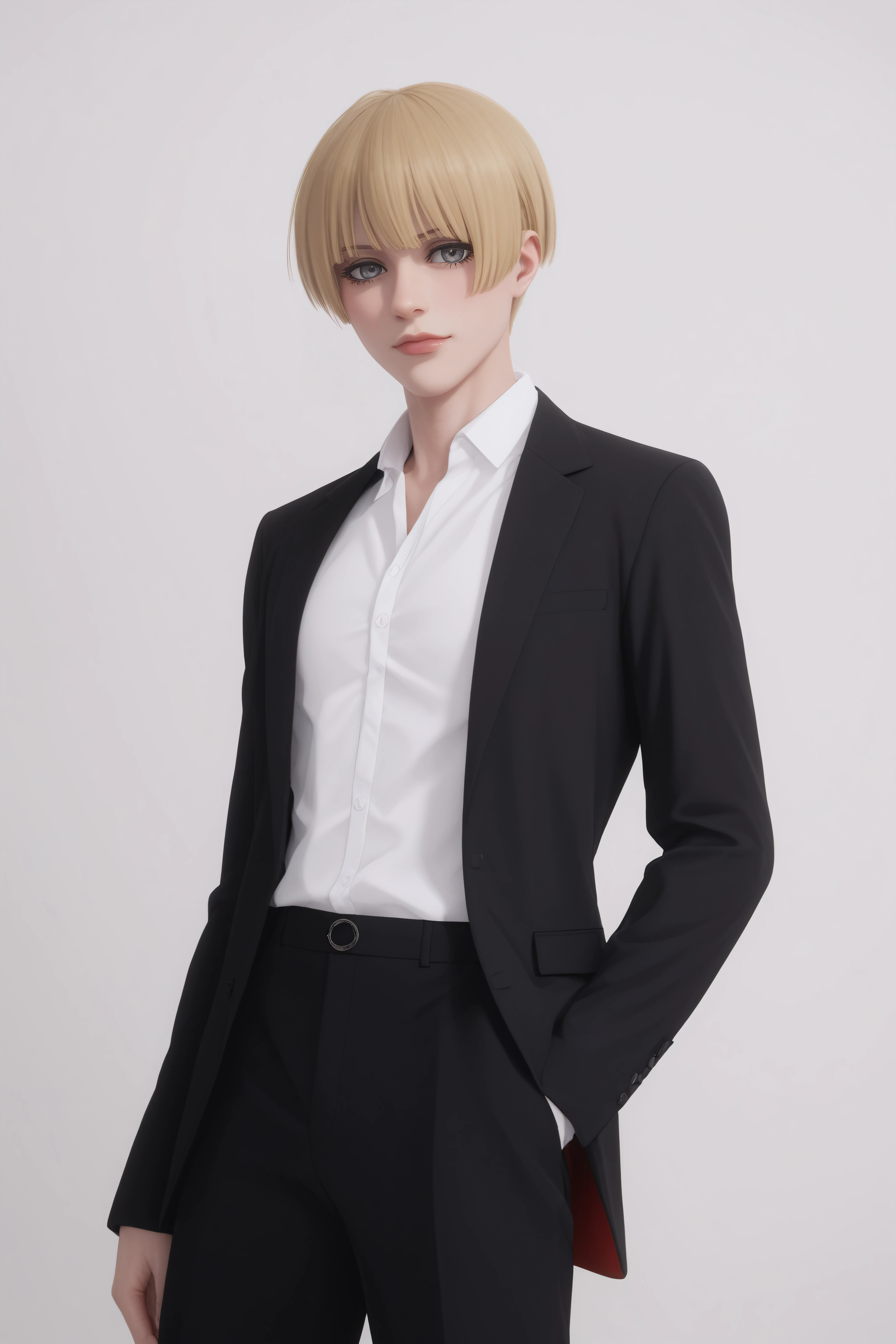 score_9, score_8_up, score_7_up, BREAK source_anime, <lora:Yelena-PonyXL-lora-Faxtron:0.8> yelena, grey eyes, blonde hair, white shirt, black suit, long sleeves,