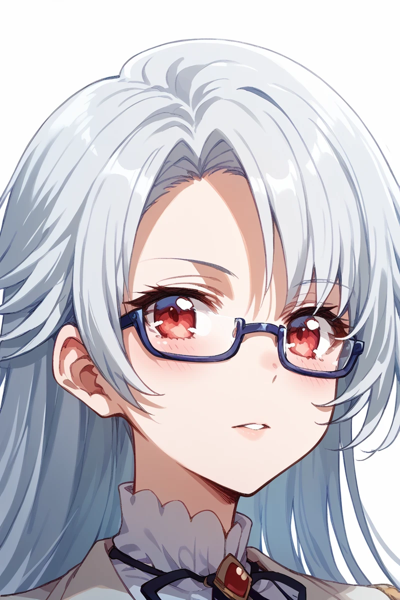 score_9, score_8_up, score_7_up, score_6_up, 1girl,
 <lora:Shiro_Ogami:0.9> shiro, solo, glasses, red eyes, close-up, semi-rimless eyewear, under-rim eyewear, grey hair, blue-framed eyewear, long hair,