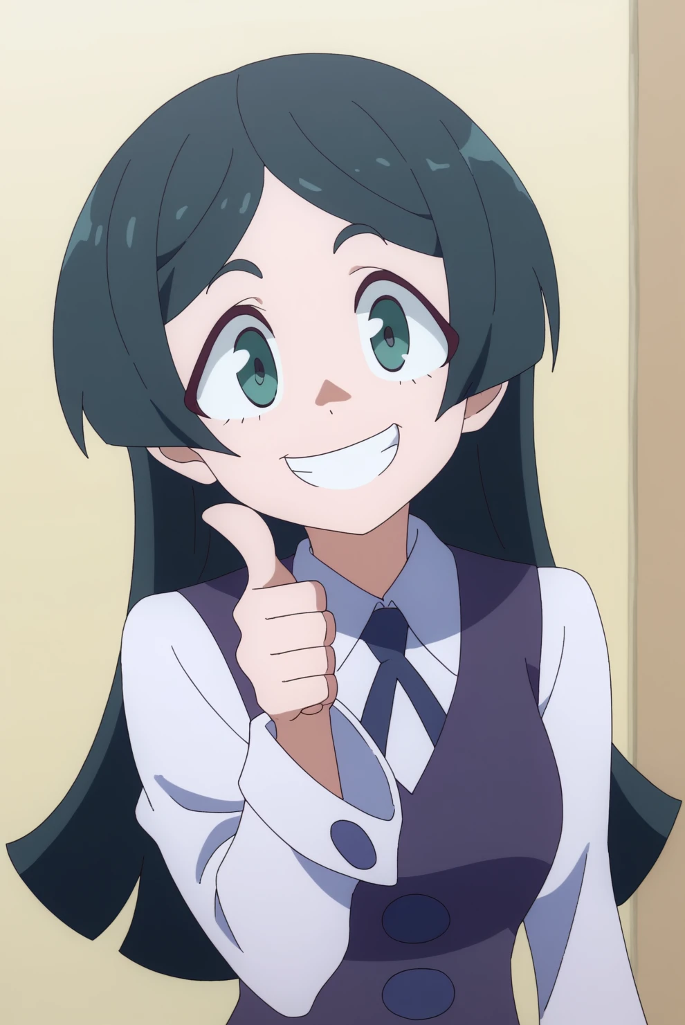 smiling, thumbs up to viewer, friendly, helpful, cheerful expression,  Barbara Parker, solo <lora:Little_Witch_Academia-Barbara_Parker-PDXL:0.8>