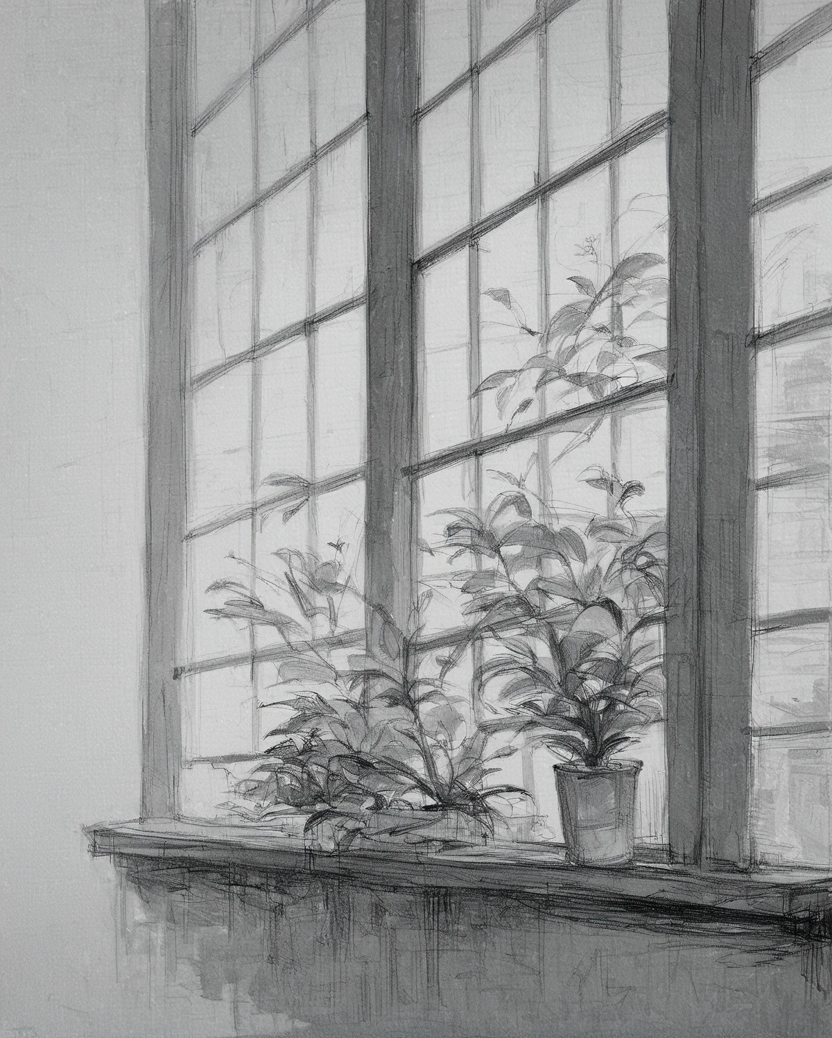 pencil, (sketch:1.2), monochrome, greyscale, (graphite (medium):1.3), traditional media, opened window, flower box on the windowsill <lora:_SELF_fallen_ai_PONY_PENCIL_DRAWING_style:1>, zPDXL, score_8_up, score_7_up, score_6_up, score_9, illustration