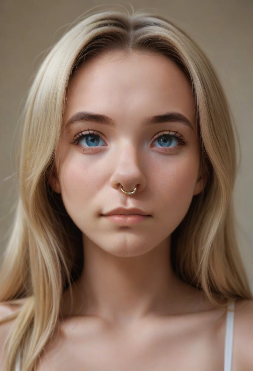 (nosering in nose:1.0), (best quality:1.2), 1girl, (cowboy shot:1.4), perfect face, perfect blue eyes, blonde hair, small nose, cute, sexy, seductive pose,