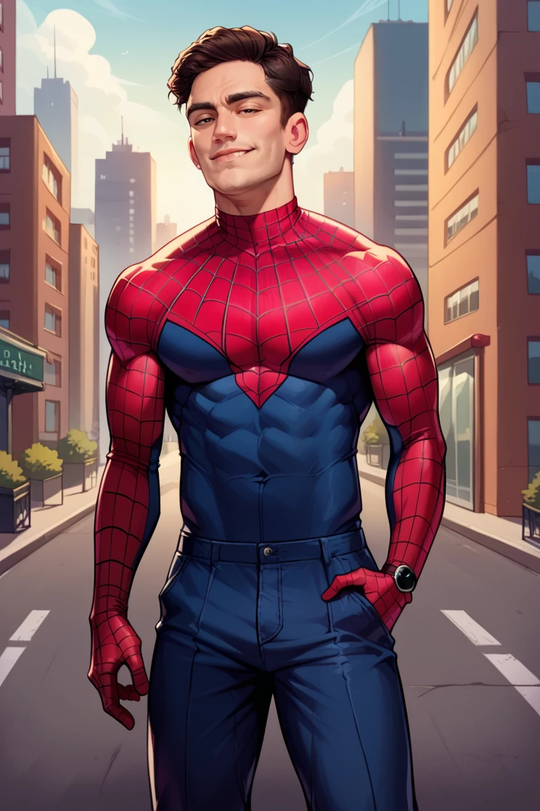 score_9, score_8, score_7,1boy, dressed as Spiderman, solo male, city, slim, smug<lora:EMS-439346-EMS:1.000000>