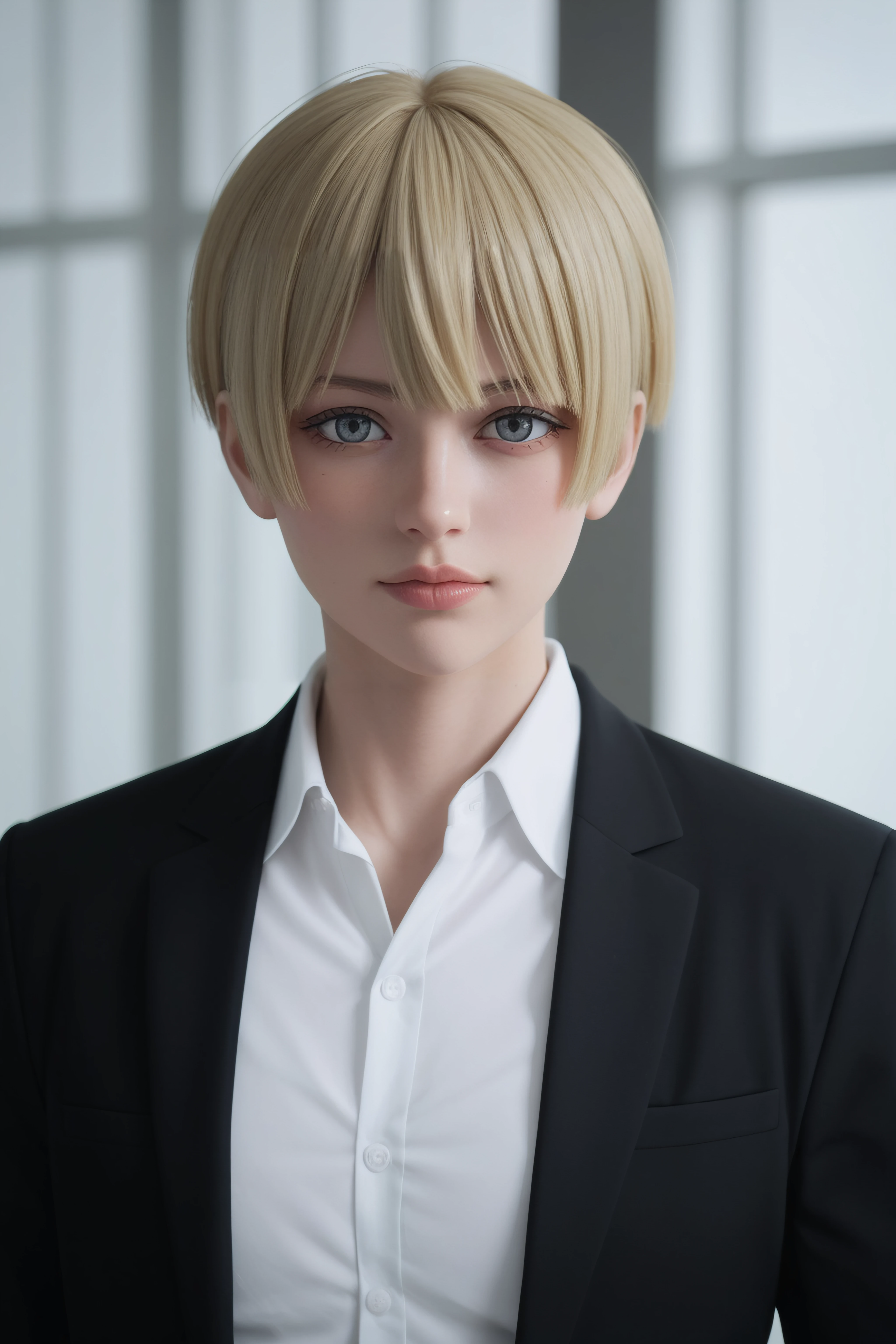 score_9, score_8_up, score_7_up, BREAK source_anime, <lora:Yelena-PonyXL-lora-Faxtron:0.8> yelena, grey eyes, blonde hair, white shirt, black suit, long sleeves,