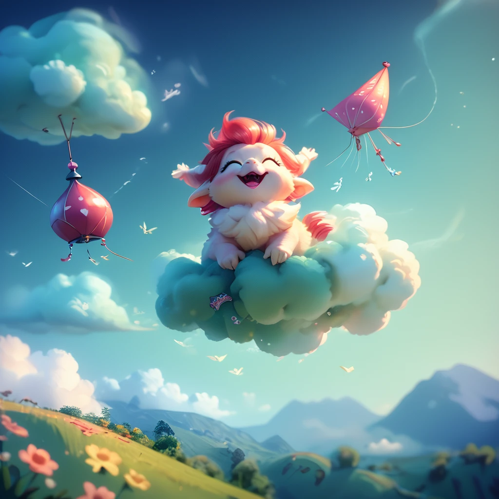 core_9, score_8_up, score_7_up, score_6_up,   <lora:ArsMJStyle_-_Cute:1> ArsMJStyle, Cute, Little red-haired girl flying a kite shaped like a dragon. Fluffy clouds, green hillside, laughing children below. Whimsical wind effects, bright primary colors, cheerful atmosphere.