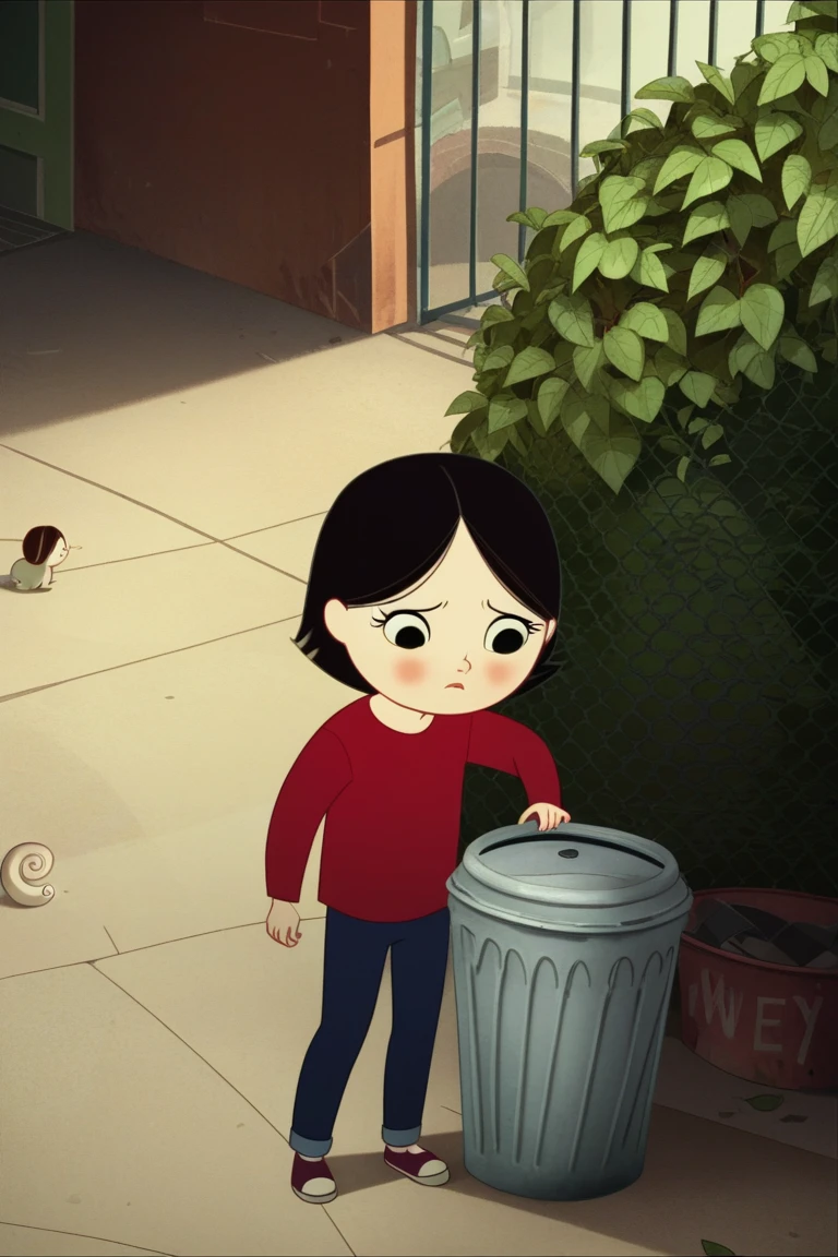 score_9, score_8_up, score_7_up,
SongofTheSeaSaoirse, SeaOfTheSea_Studio_Saloon_Style, plant, red shirt, young, snail, clothing, short hair, hi res, alley, child, trash can, blush, black hair, female, solo, sad, feral, hair, black eyes, disney, shirt, 1girl, leaf, mammal, human, long sleeves<lora:EMS-444535-EMS:1.000000>