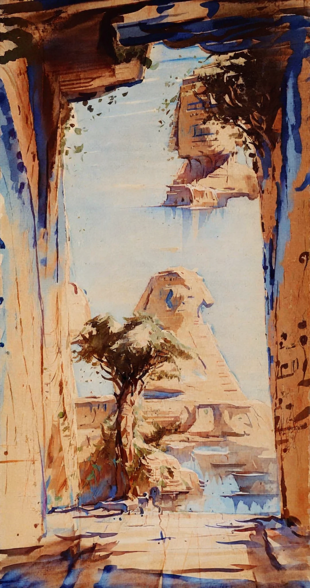 <lora:nathaniel-hone-the-younger_pony_v1:1.5> 'painting' by nathaniel hone the younger in 1890, general outdoors, tree, traditional media, scenery,egyptian,ancient egypt, score_9, score_6_up, score_7_up