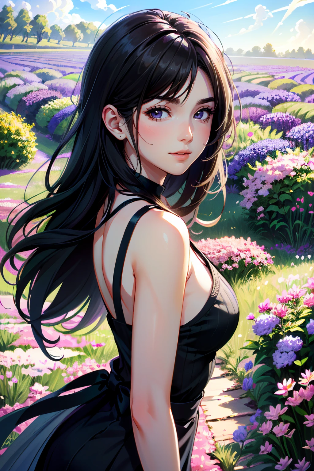 ((ultra detailed, masterpiece, absurdres))
 <lora:FF8Rinoa:0.8>
FF8Rinoa, 1girl, black hair, looking at viewer, lavender field, midday, bright and vibrant with a sea of purple blooms