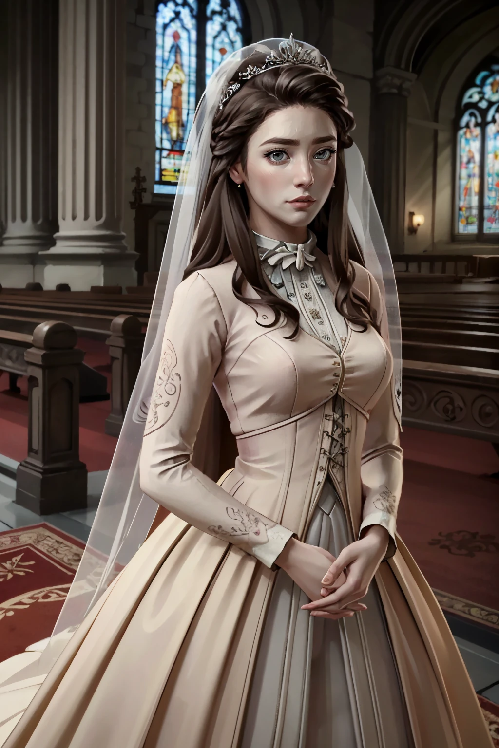 ((ultra detailed, masterpiece, absurdres))
<lora:GOTElaena:0.7>
GOTElaena, 1girl, brown hair, long hair, looking at viewer, wearing a wedding dress, bridal veil, inside a church