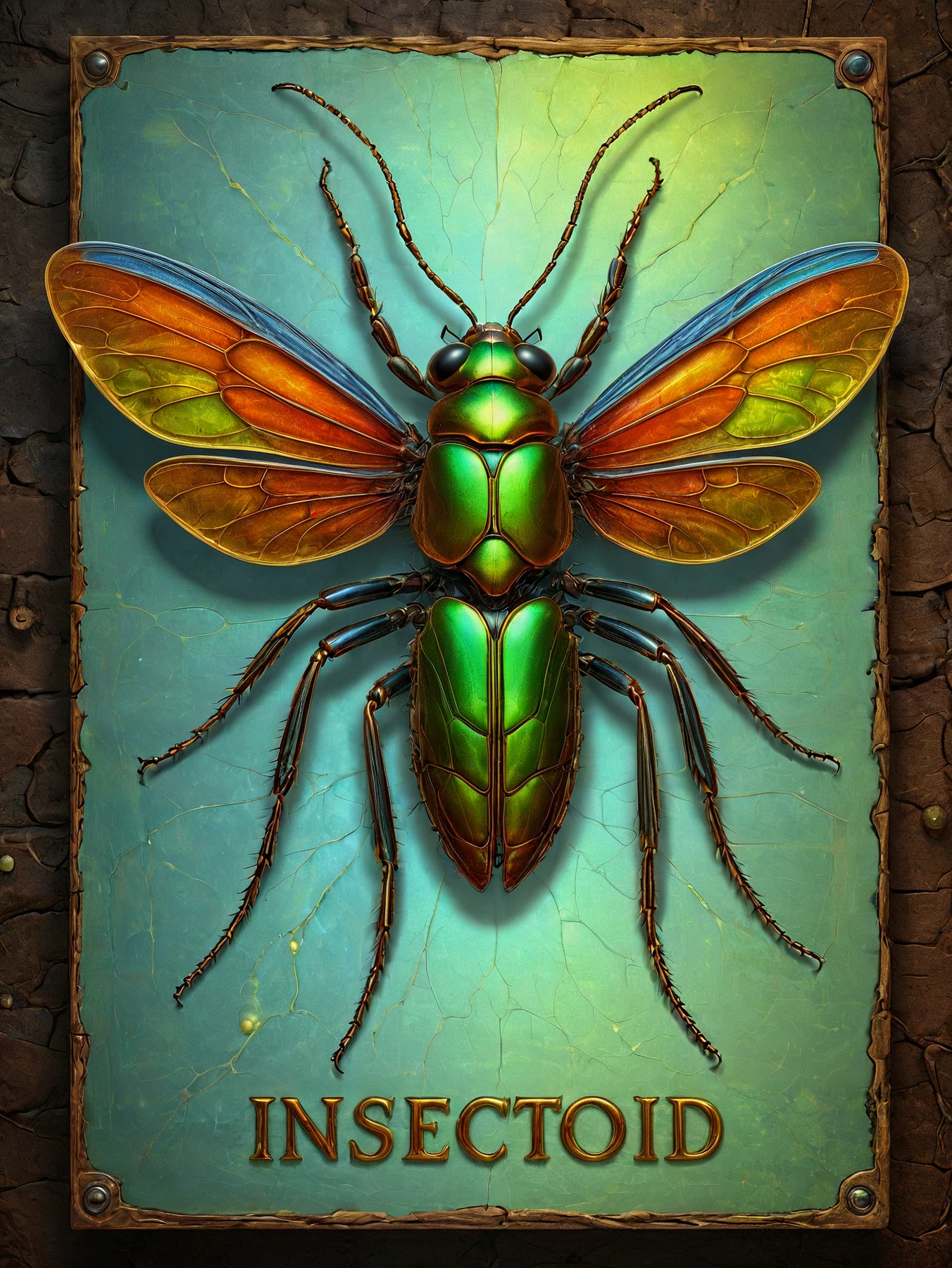 RAW photo, realistic, photorealistic,

A beautiful and intricate glowing sign. Rustic. (text: "Insectoid")

<lora:Insectoid01_CE_SDXL:1.2> AluInsctCE