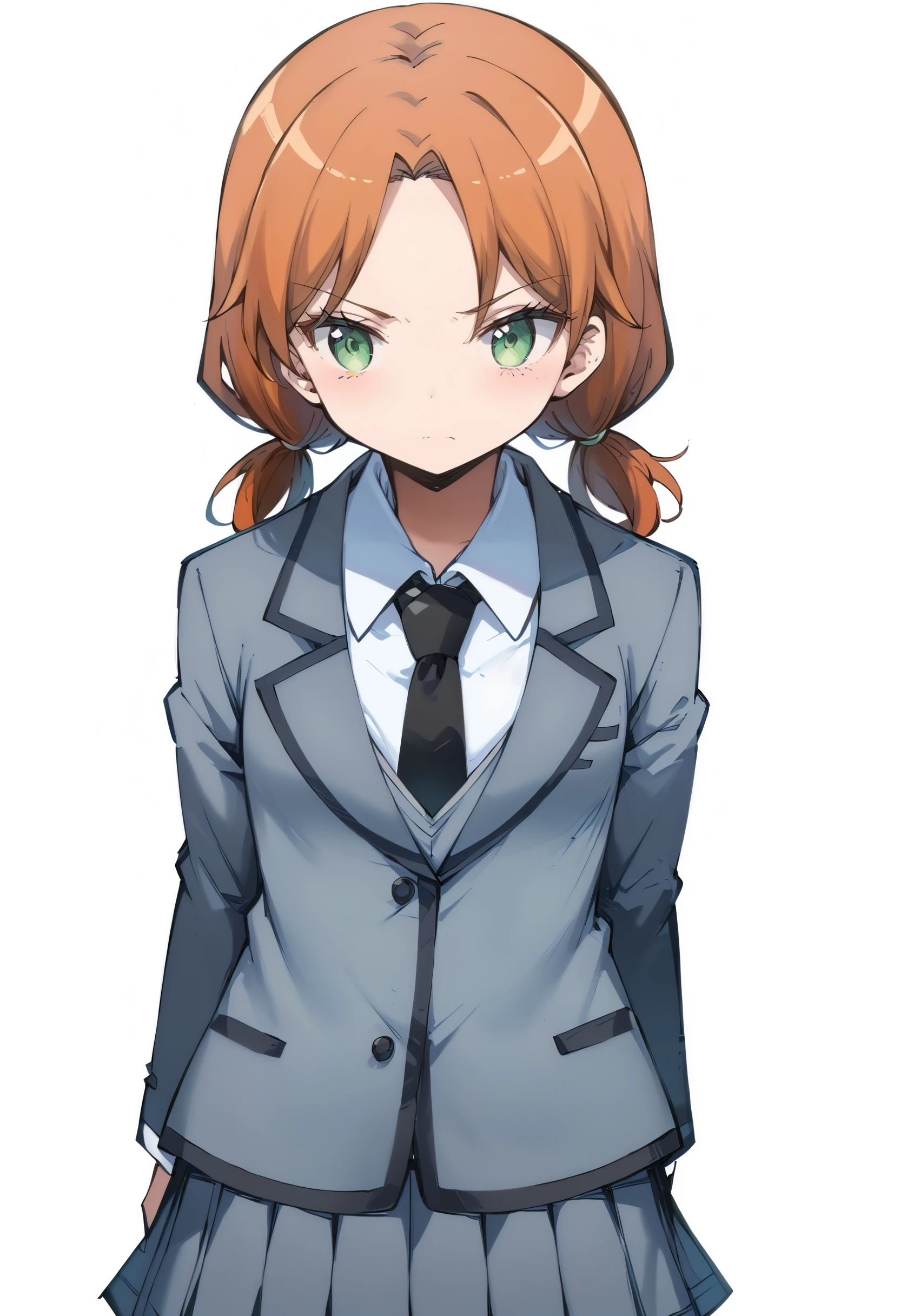 score_9,score_8_up,score_7_up,score_anime,2d,front view,1girl,standing,serious,looking_at_viewer,solo,
<lora:Hayami Rinka v2_autismmixPony>,Hayami Rinka,green eyes,orange hair,twintails,school uniform,grey jacket,grey pleated skirt,black necktie,black kneehighs,white_background,