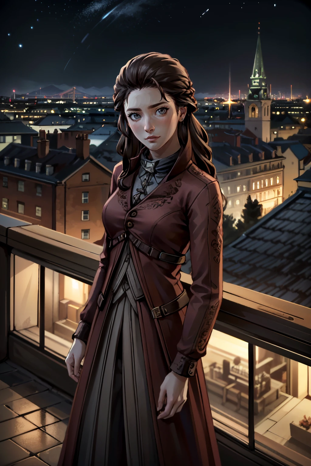 ((ultra detailed, masterpiece, absurdres))
<lora:GOTElaena:0.7>
GOTElaena, 1girl, brown hair, long hair, looking at viewer, overlooking the city from a rooftop bar at night, chic outfit, standing