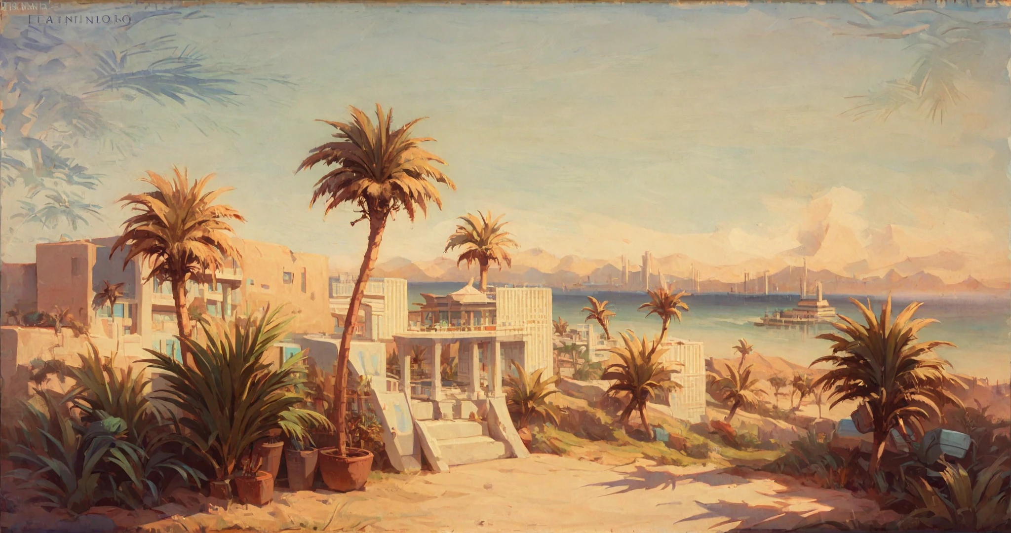 <lora:nathaniel-hone-the-younger_pony_v1:1.1> 'palm trees' by nathaniel hone the younger in 1890,  landscape \(genre\), impressionism, orientalism \(style\), outdoors, tree, no humans, general, score_9, score_6_up, score_7_up