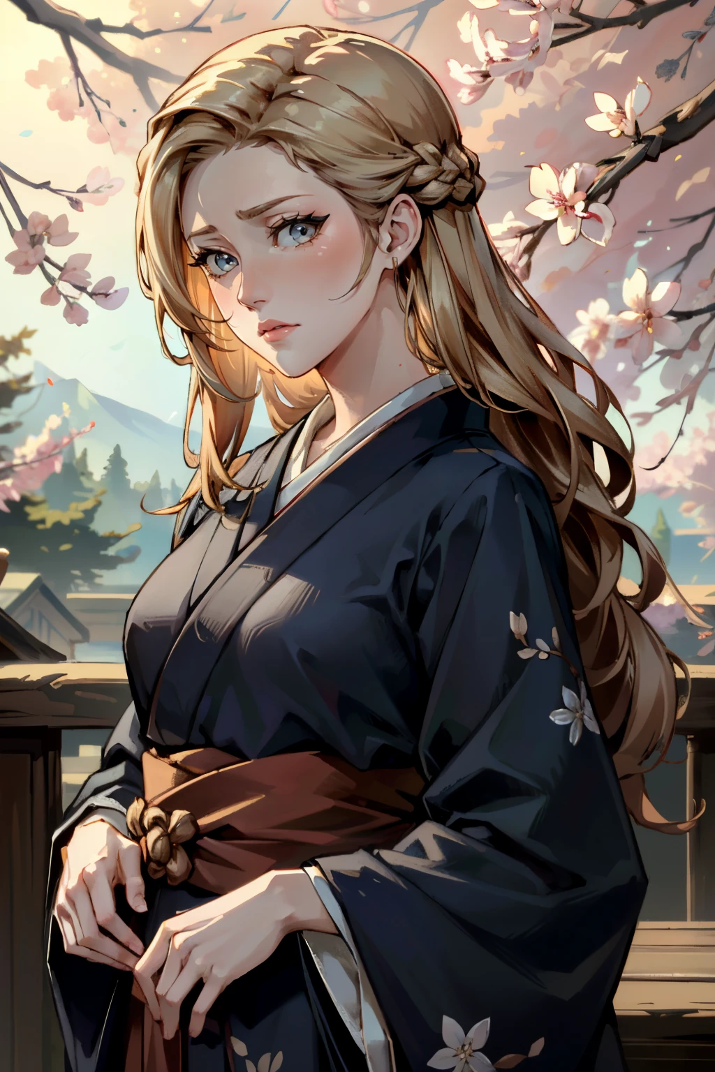((ultra detailed, masterpiece, absurdres))
<lora:GOTGwyn:0.7>
GOTGwyn, 1girl, blonde hair, long hair, looking at viewer, in a traditional kimono, surrounded by cherry blossoms