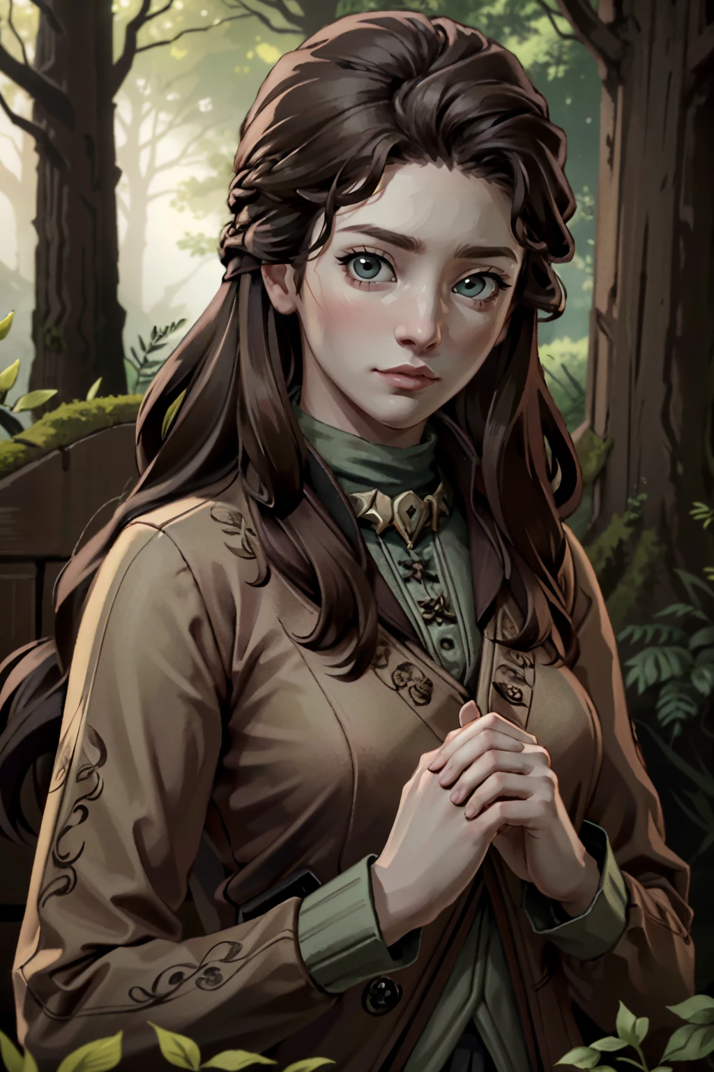 ((ultra detailed, masterpiece, absurdres))
<lora:GOTElaena:0.7>
GOTElaena, 1girl, brown hair, long hair, looking at viewer, in an ancient, moss-covered ruin within an enchanted forest, soft, magical glow, casting an enchanting aura