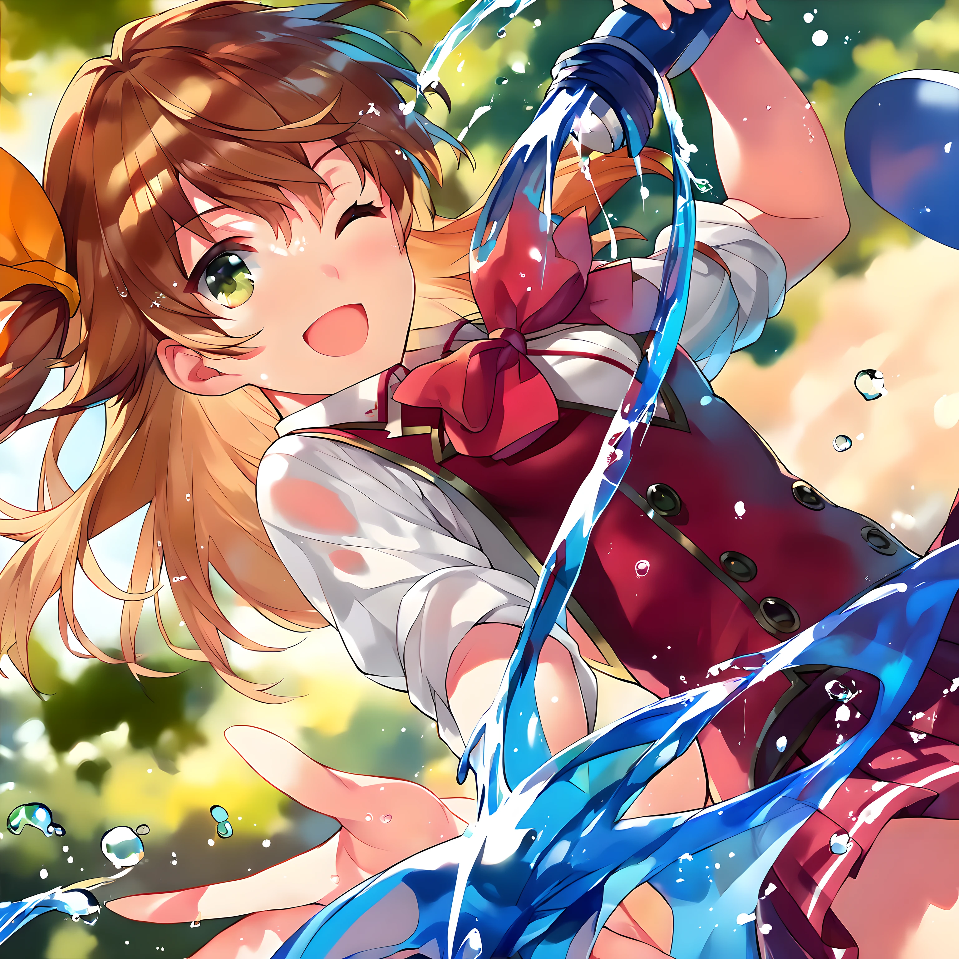 score 9, score 8 up, score 7 up, detailed background, shiny skin, mayu, transform,1girl, solo, open mouth,outdoors,park,looking at viewer,Closed eyes, face of pain, (Close your eyes) (It hurts a lot 1.7),Defeated,Damage,exploding clothes,revealing clothes, Scissor Standing,hand support,leg grab,sex,lifting one leg,