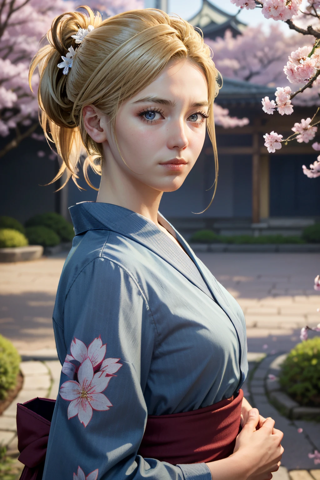 ((ultra detailed, masterpiece, absurdres))
<lora:UncElena:0.8>
UncElena, 1girl, blonde hair, blue eyes, looking at viewer, yukata, japan, cherry blossoms, hair ornament