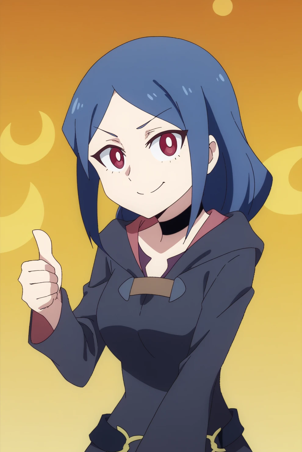 smiling, thumbs up to viewer, friendly, helpful, cheerful expression,  Ursula Callistis, solo <lora:Little_Witch_Academia-Ursula_Callistis-PDXL:0.8>