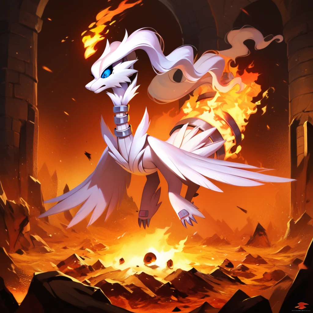 score_9, score_8_up, score_7_up, score_6_up, score_5_up, score_4_up, rating_safe,zPDXL2,source_cartoon,pixar,pokemon \(creature\),pokemon,solo,big eyes,reshiram,fire,inferno,burning castle