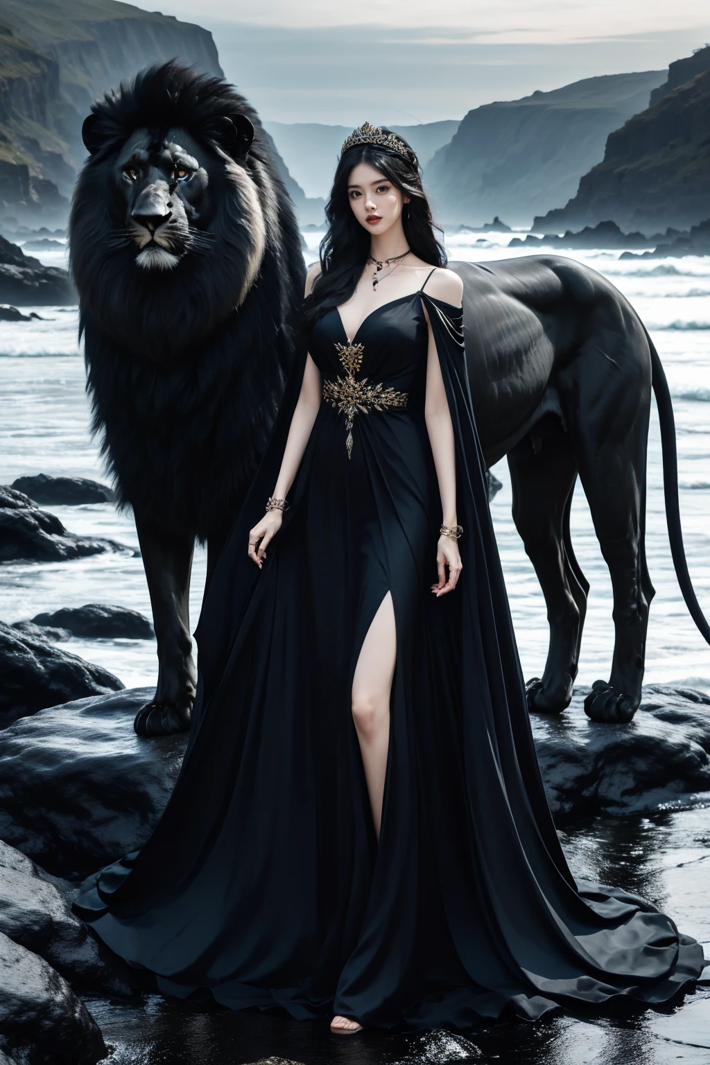 1girl, full body, ((black lion)),black lion queen
,<lora:JAY -  BLACK LION QUEEN:0.8>