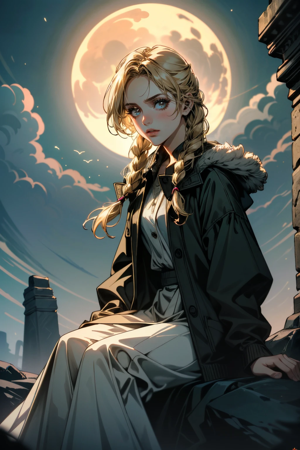 ((ultra detailed, masterpiece, absurdres))
<lora:UDJess:0.8>
UDJess, 1girl, blonde hair, twin braids, looking at viewer, Ancient stone circle under a full moon, mystical and eerie, sitting