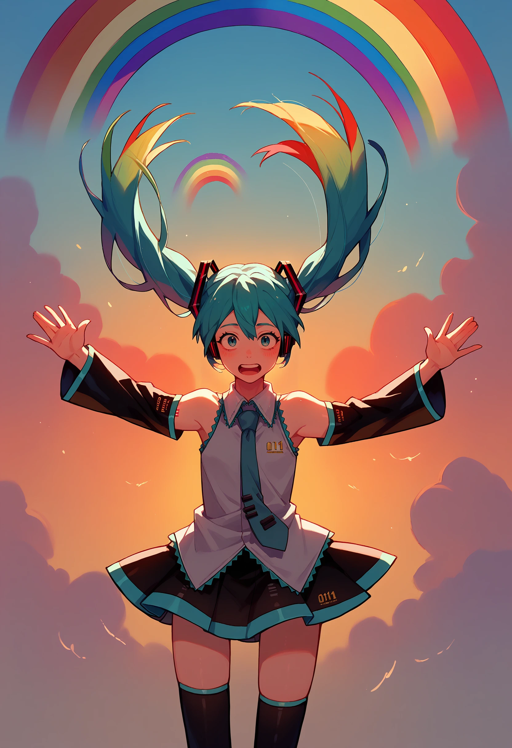 score_9, score_8_up, score_7_up, rainbow, outstretched arms, arms up, <lora:ImaginationSpongebobMeme_pdxl_Incrs_v1:1>, hatsune miku,