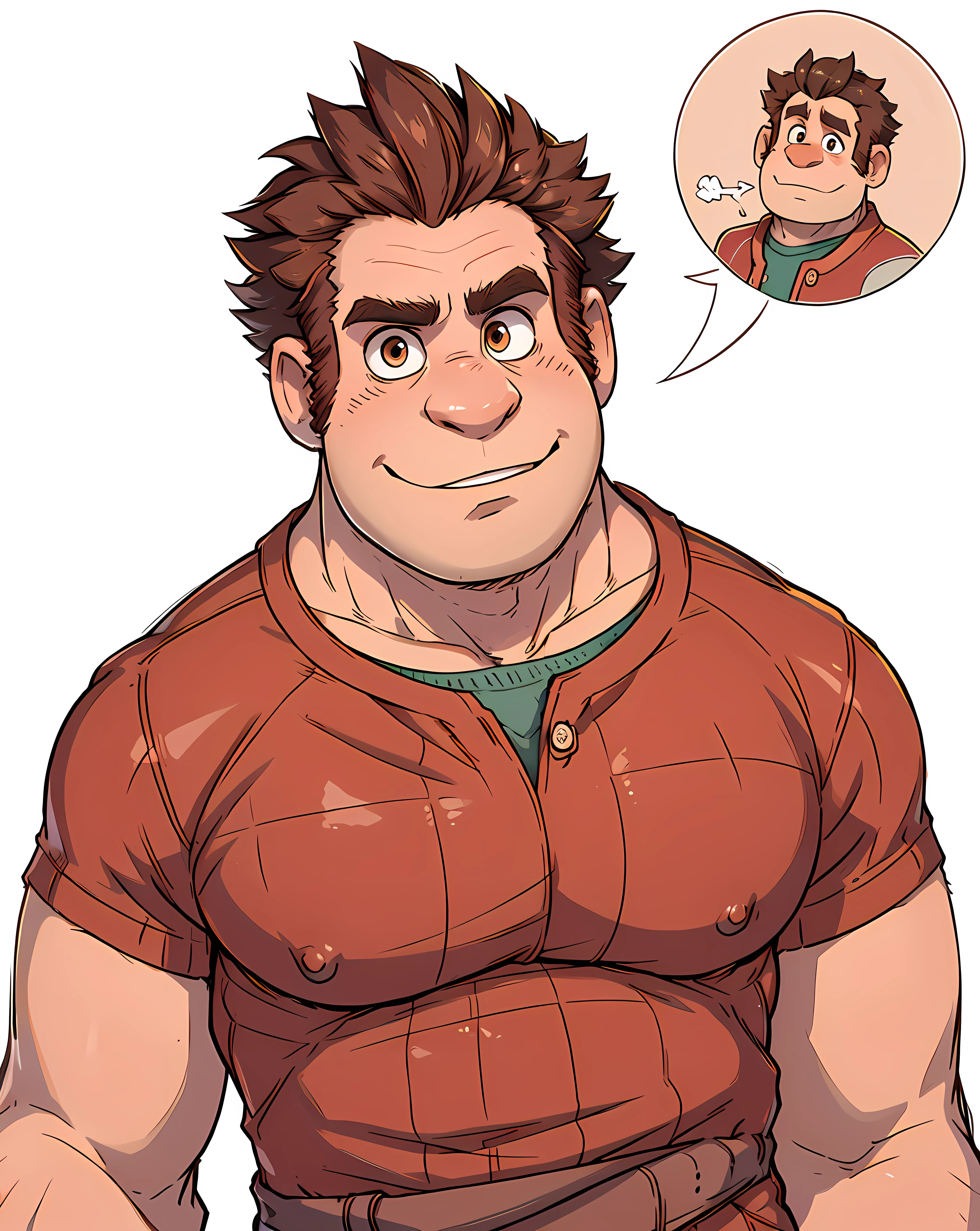 <lora:Ralph:0.8> ralph_wreckitralph, looking at viewer, simple background, red shirt, looking at viewer, muscular