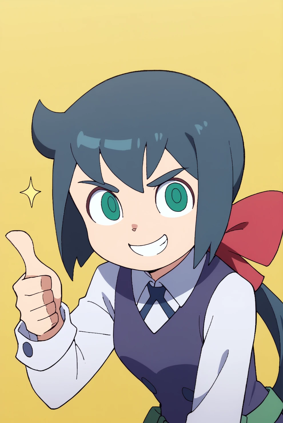 smiling, thumbs up to viewer, friendly, helpful, cheerful expression,  Constanze Amalie von Braunschbank-Albrechtsberger, solo <lora:Little_Witch_Academia-Constanze_Amalie_von_Braunschbank-Albrechtsberger-PDXL:0.8>