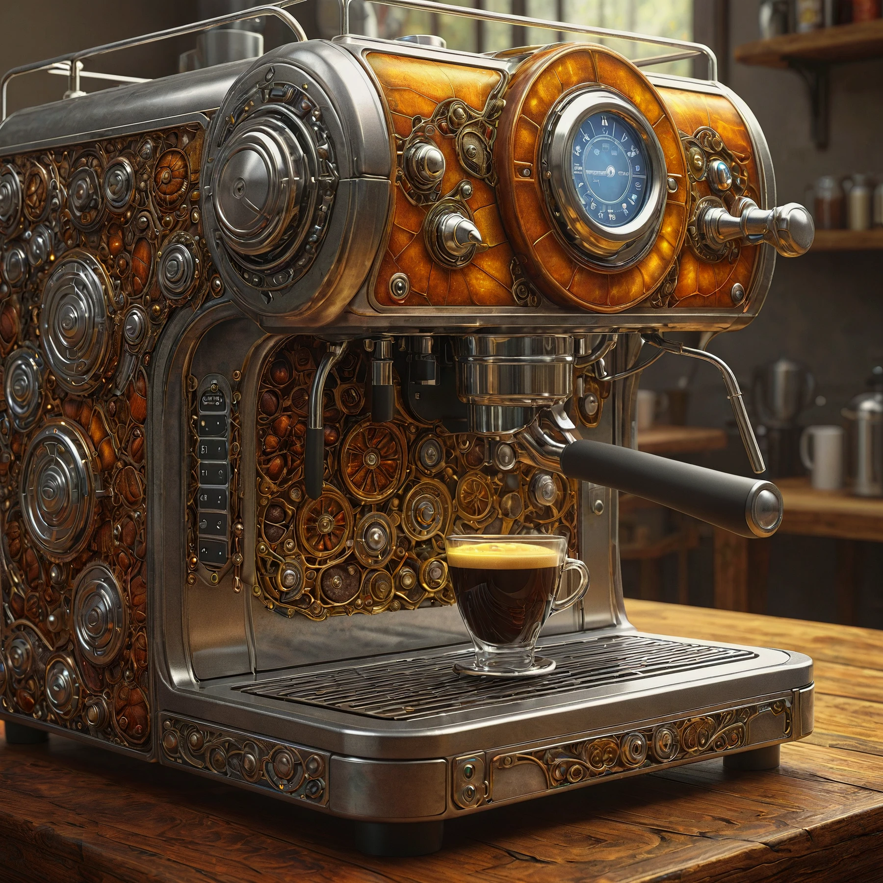 RAW photo, realistic, photorealistic,

An intricate coffee machine. Rustic. Carapace. Glowing.

<lora:Insectoid01_CE_SDXL:0.9> AluInsctCE