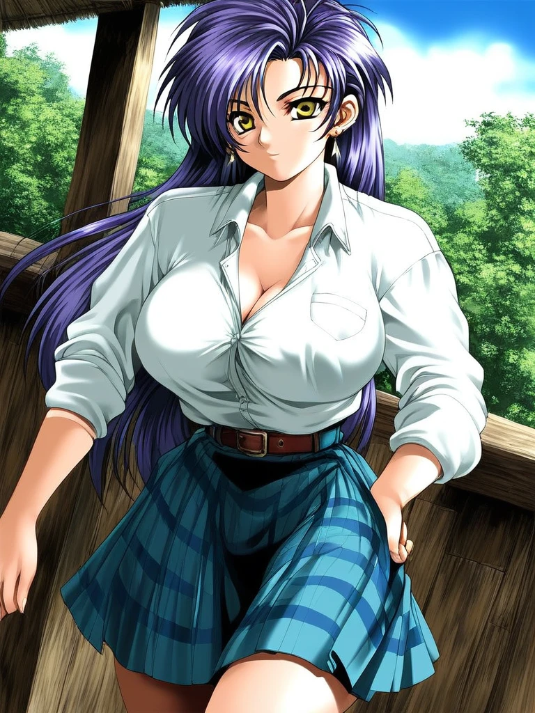 score_9, score_8_up, score_7_up, source_anime, rating_explicit, BREAK  <lora:Serizawa_Mio_XL:1> SerizawaMio, purple hair, long hair, breasts, large breasts, yellow eyes,
 jewelry, earrings, skirt,  shirt, sleeves rolled up, looking at viewer,
school, day, outdoor,