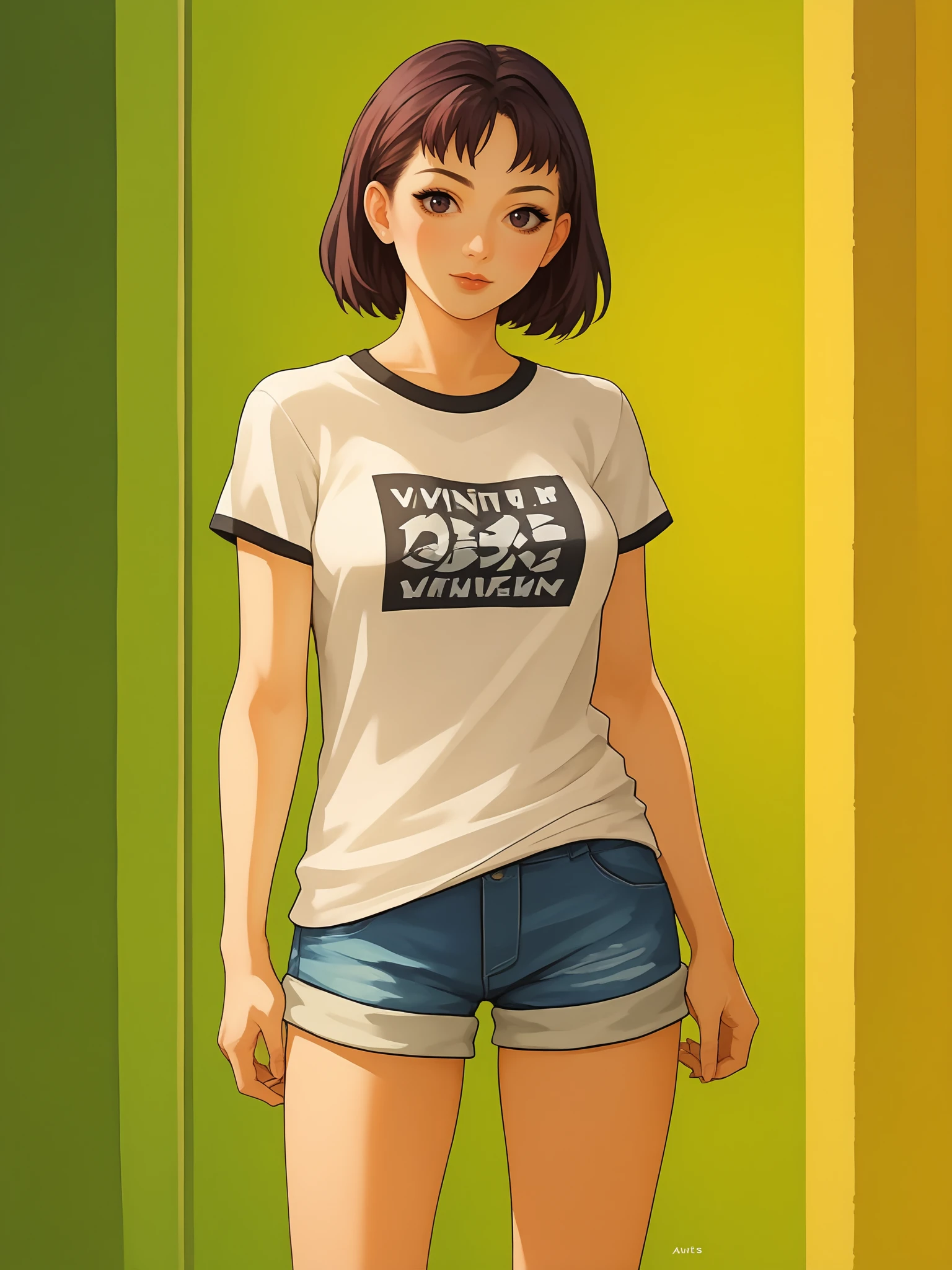 1girl, shirt,shorts,sfw, safe for work, looking at viewer, standing, score 9 up, score 8 up, score 7 up, highres, absurdres,
<lora:George_Kamitani__Various_Vanillaware_GamesArtists_Art_Style_Blend:1>