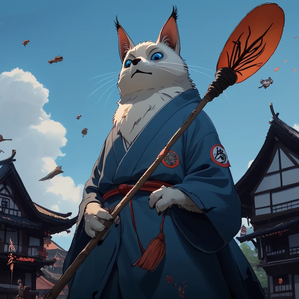 core_9, score_8_up, score_7_up, score_6_up, <lora:ArsMJStylePony_-_Anime_C:0.8> ArsMJStyle, AnimeC, Kiki's Delivery Service meets samurai messenger. Blue-eyed young witch delivering scrolls by broomstick over feudal Japanese town. Ghibli-style wind effects, detailed townscape below. Warm, nostalgic color palette, quirky animal sidekick.