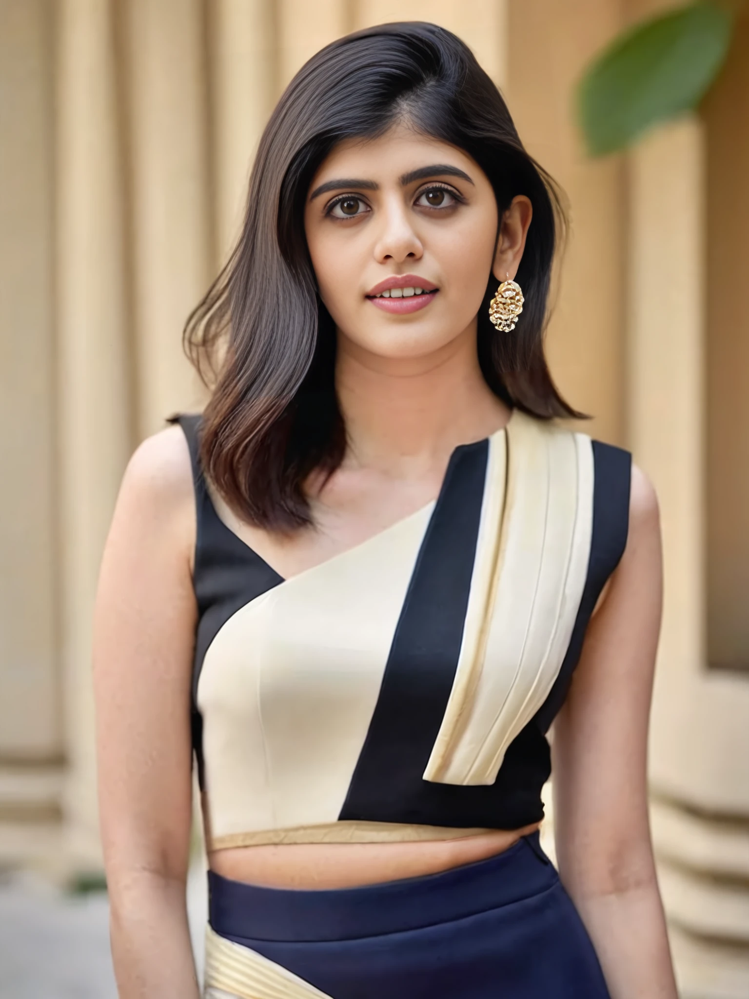 full body photo of Sanjana Sanghi woman, solo, bob hair cut, , looking at the camera, ethnic Ivory , , contrasting background bokeh, skindentation, <lora:Sanjana_Sanghi_SDXL_LoRA_prodigy_local_xformers_HNE-000015:1>