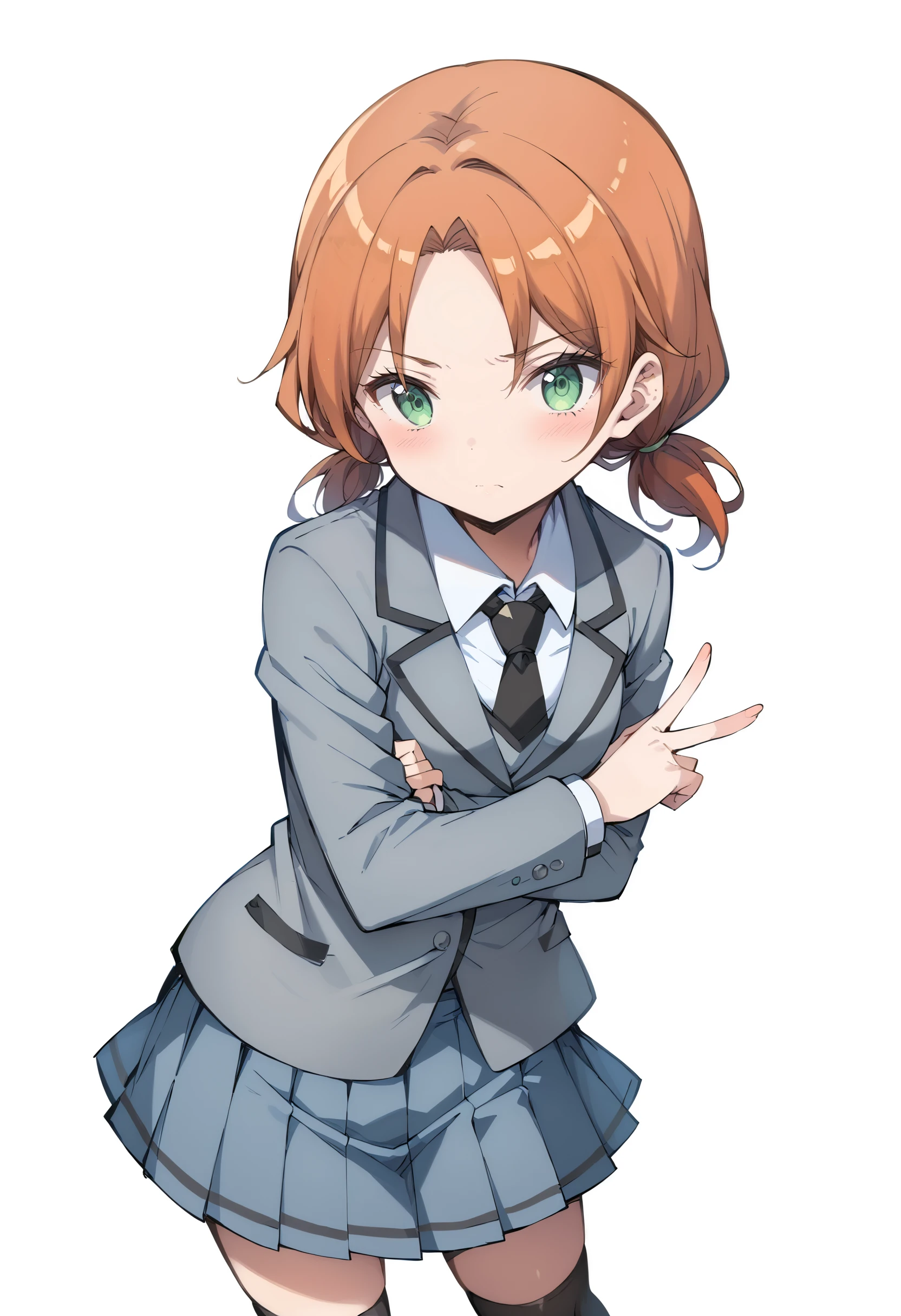 score_9,score_8_up,score_7_up,score_anime,2d,front view,1girl,v,standing,light_blush,shy,serious,looking_at_viewer,solo,
<lora:Hayami Rinka v2_autismmixPony:0.8>,Hayami Rinka,green eyes,orange hair,twintails,school uniform,grey jacket,grey pleated skirt,black necktie,black kneehighs,white_background,