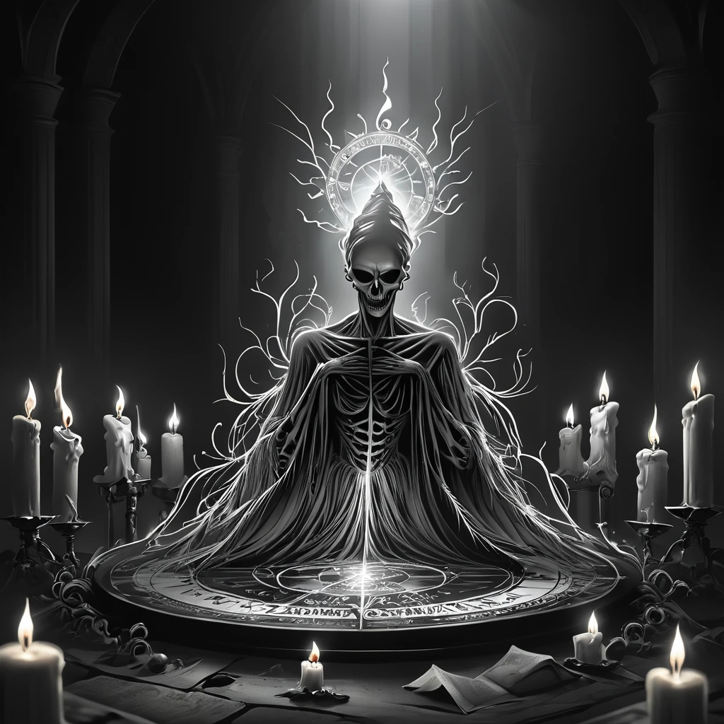 Giovanni necromancer's ritual chamber, opulent Venetian mansion. Skeletal minions, ghostly apparitions, family portraits observing. Elaborate occult circle, candles, antique relics. Rich Renaissance-inspired decor contrasting with macabre elements. Chiaroscuro lighting, emphasis on wealth and death imagery. core_9, score_8_up, score_7_up,   <lora:ArsMorph_-_World_of_Darkness_Pony:1> ArsWorldOfDarkness,