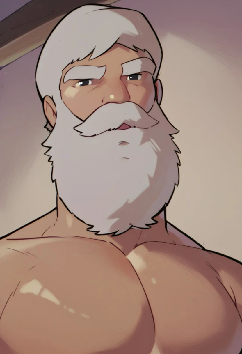 score_9,score_8_up,score_7_up,score_6_up,  handsome, portrait, male, old man, mustache, beard, white hair, black eyes, shirtless, muscular, pecs, mouth open