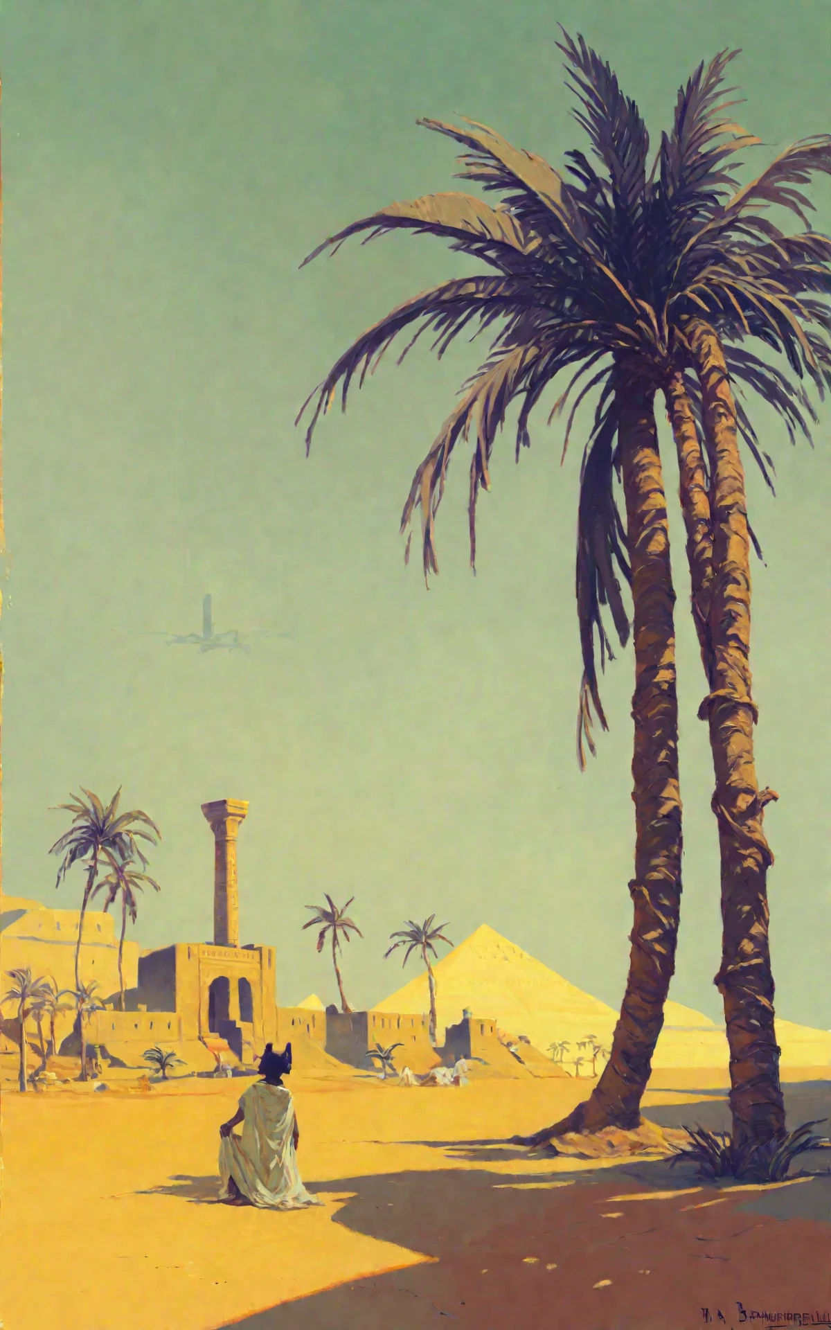 <lora:hans-andersen-brendekilde_pony_v1:0.9> 'egypt' (by brendekilde hans andersen in 1896:1.1)  ,desert,ancient egypt,palm trees,general,landscape \(genre\),realism \(style\), score_9, score_6_up, score_7_up