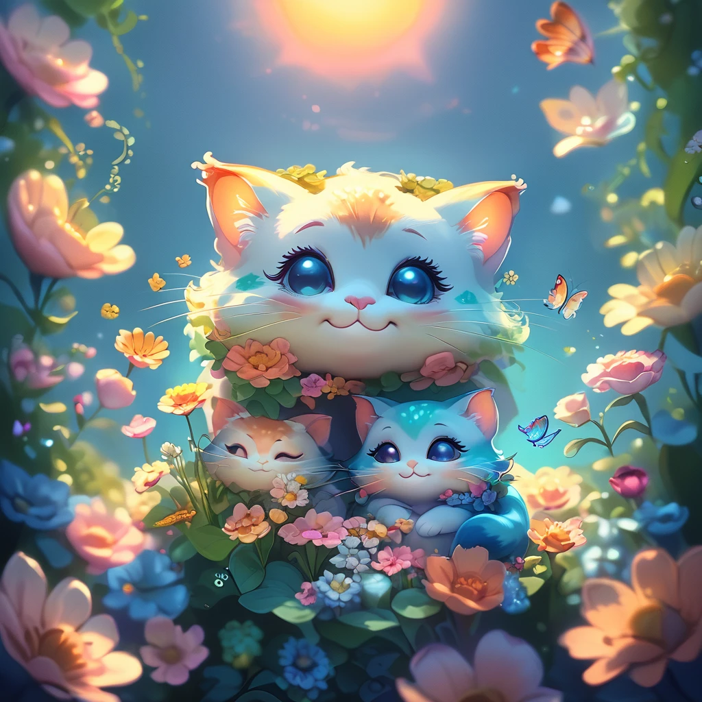 core_9, score_8_up, score_7_up, score_6_up,   <lora:ArsMJStyle_-_Cute:1> ArsMJStyle, Cute, Curious kitten exploring a magical garden. Oversized flowers, smiling sun, butterfly friends. Vibrant but soft colors, simple textures, storybook style outlines.