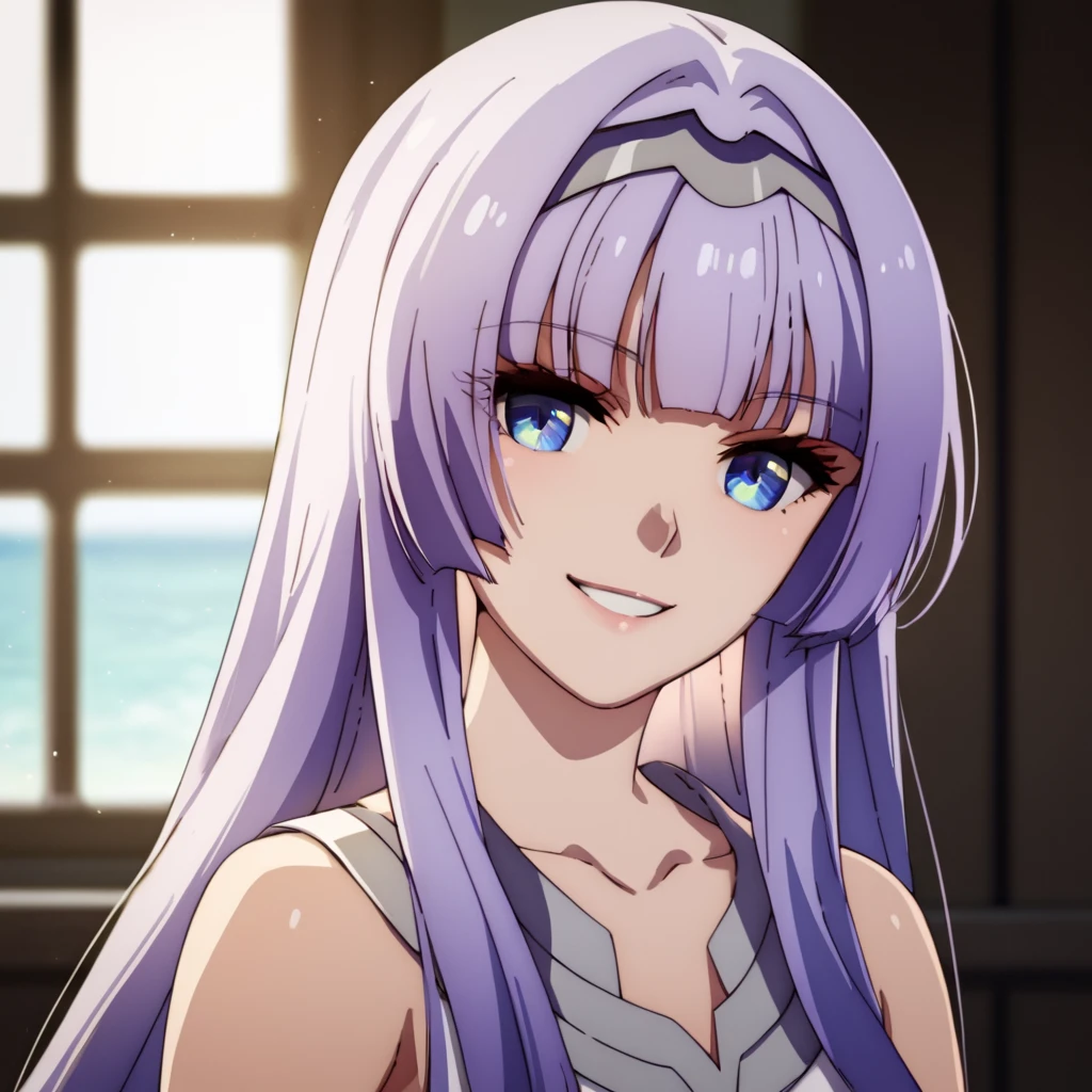 score_9, score_8_up, score_7_up, score_6_up, score_5_up, score_4_up, source_anime,  Melfina-Normal, very long hair, purple hair, sidelocks, , smile, portrait