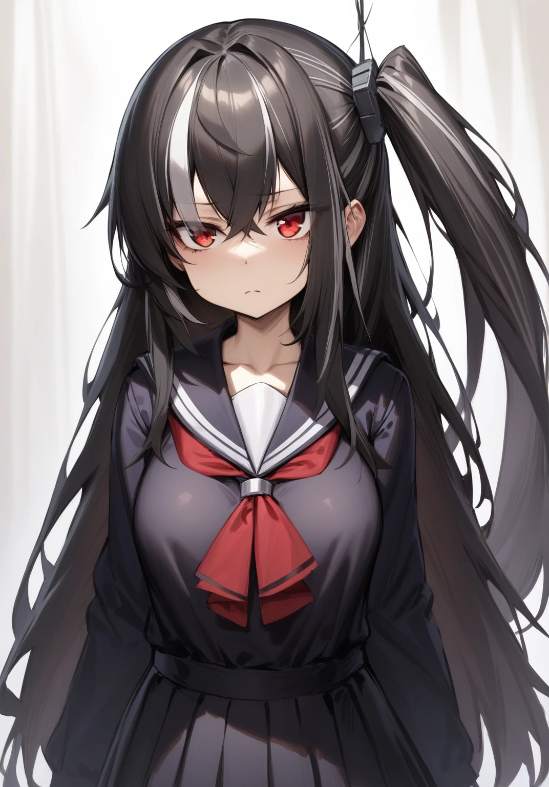 <lora:U47_XL_v1.0:0.8>,u47_\(azur_lane\), multicolored_hair,long_hair,one side up,red eyes,hair ornament,pinafore dress,sailor collar,expressionless, masterpiece, best quality,  very aesthetic, absurdres,