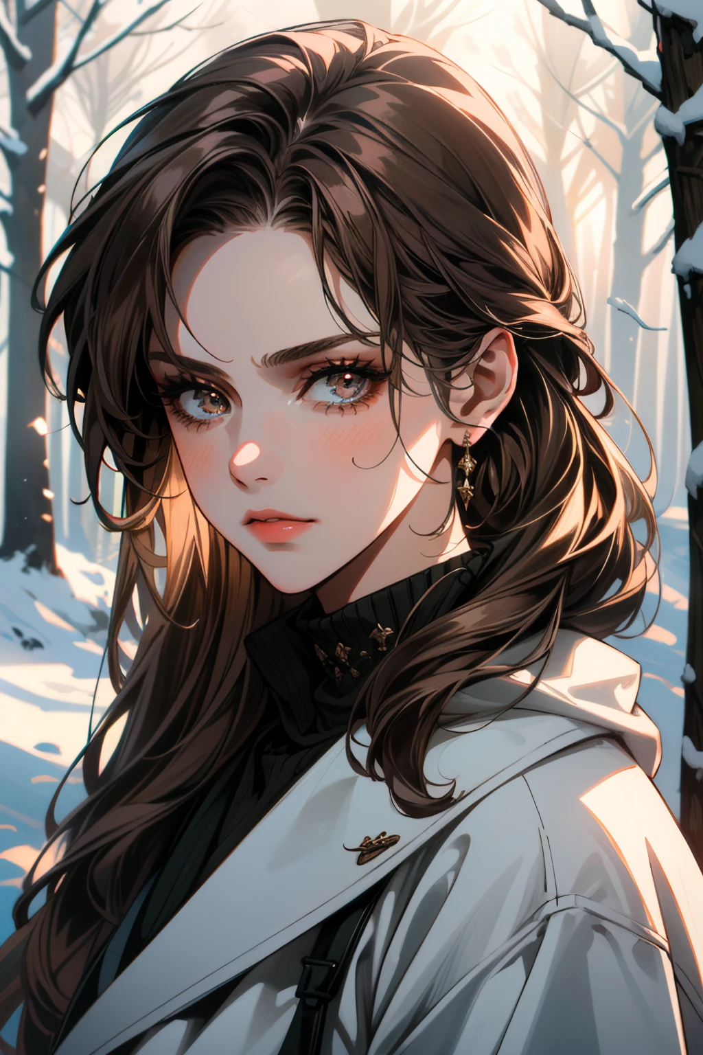 ((ultra detailed, masterpiece, absurdres))
 <lora:MGSQuiet:0.8>
MGSQuiet, 1girl, brown hair, long hair, looking at viewer, portrait of a model, traditional Russian attire, snowy forest, soft winter light, cultural depth