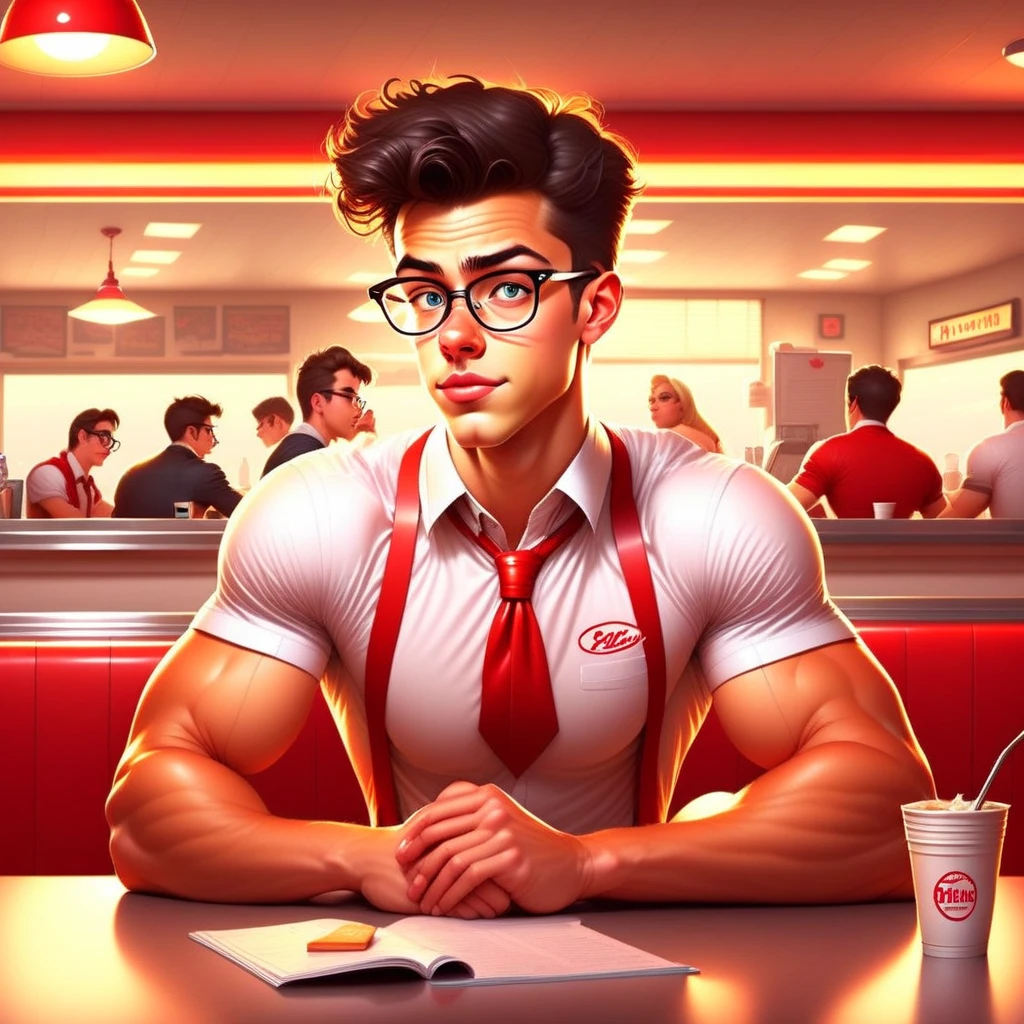 sexy nerd working at the diner