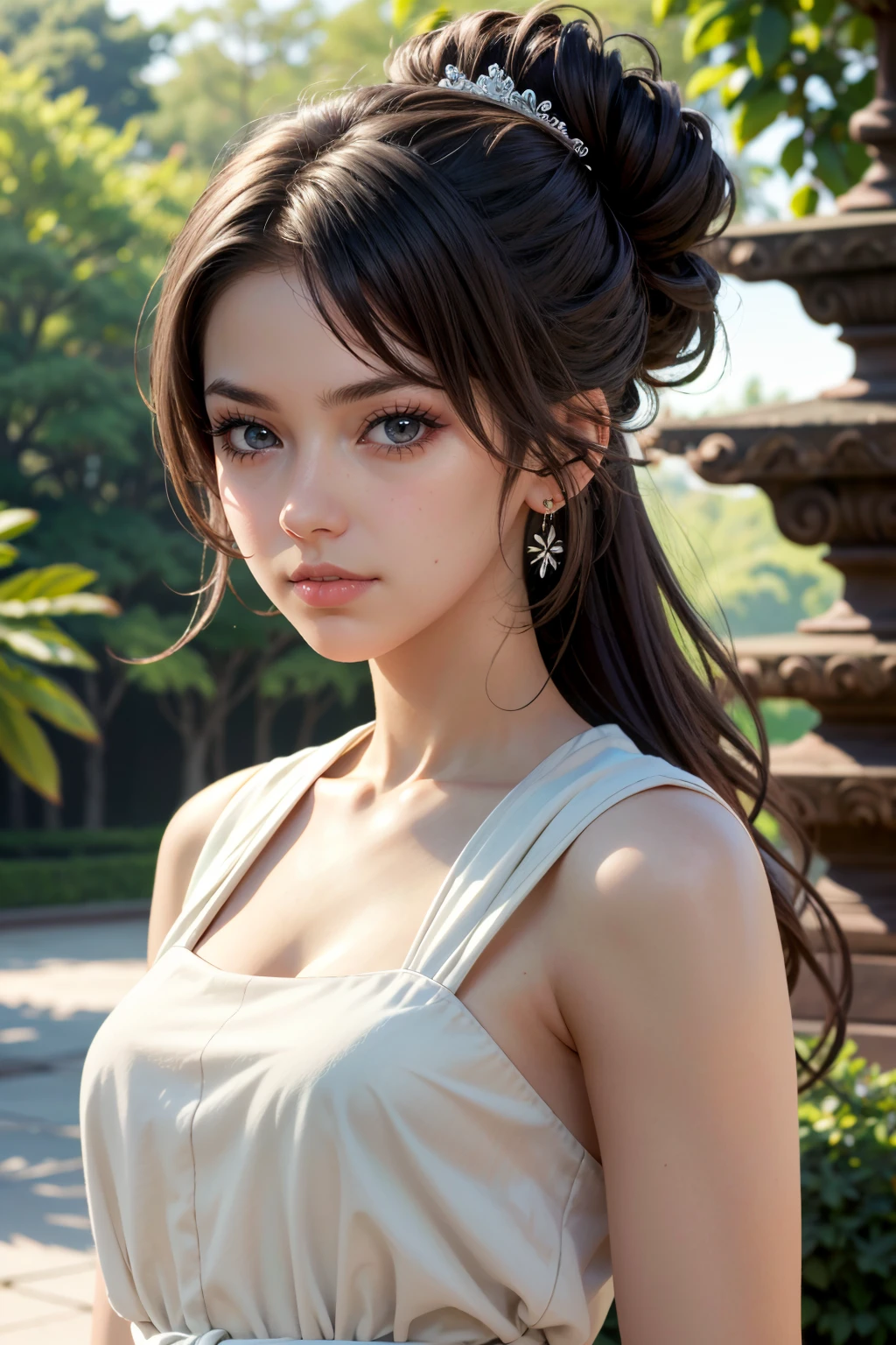 ((ultra detailed, masterpiece, absurdres))
 <lora:MGSQuiet:0.8>
MGSQuiet, 1girl, brown hair, long hair, looking at viewer, portrait of a model, traditional Thai dress, lush temple garden, serene lighting, cultural beauty